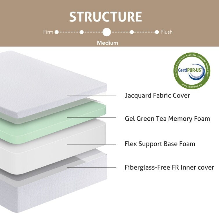 Matelas en mousse à mémoire de forme moyenne de 10 pouces infusé de thé vert
