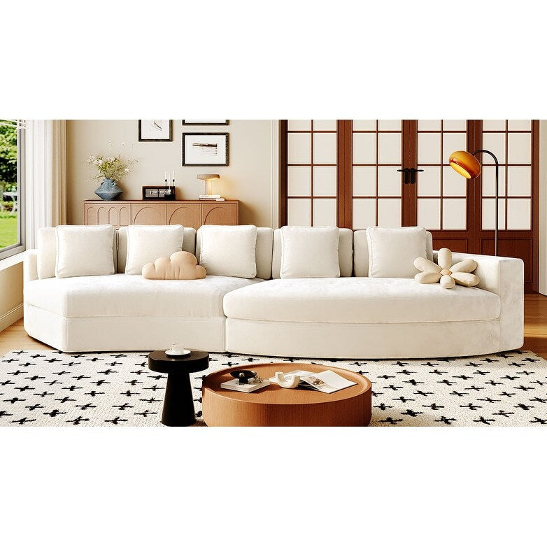 Canapé modulaire 115.7 Pure Foam, ensemble de 2 pièces avec 5 coussins, 4 places, tissu chenille jacquard, design incurvé