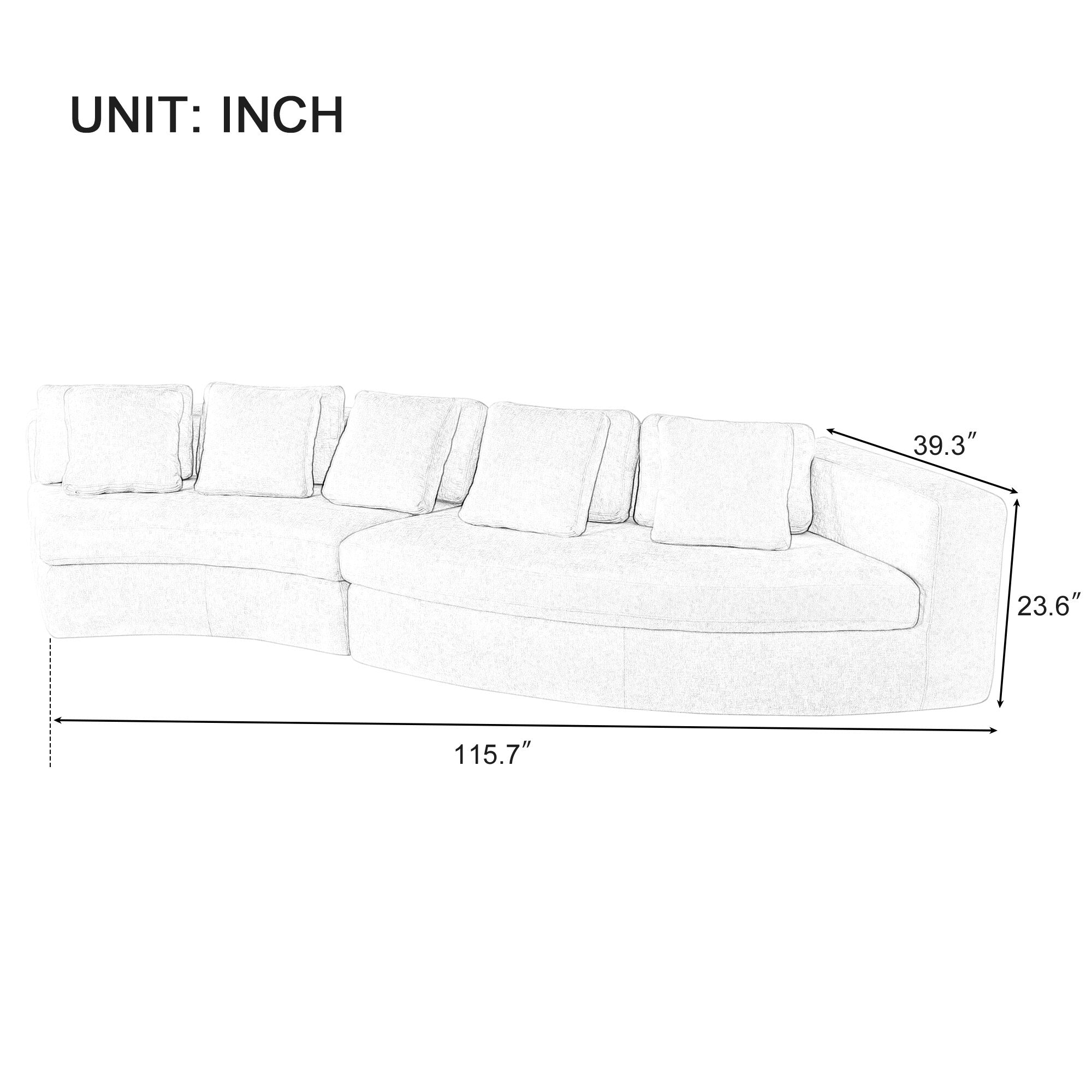 Canapé modulaire 115.7 Pure Foam, ensemble de 2 pièces avec 5 coussins, 4 places, tissu chenille jacquard, design incurvé