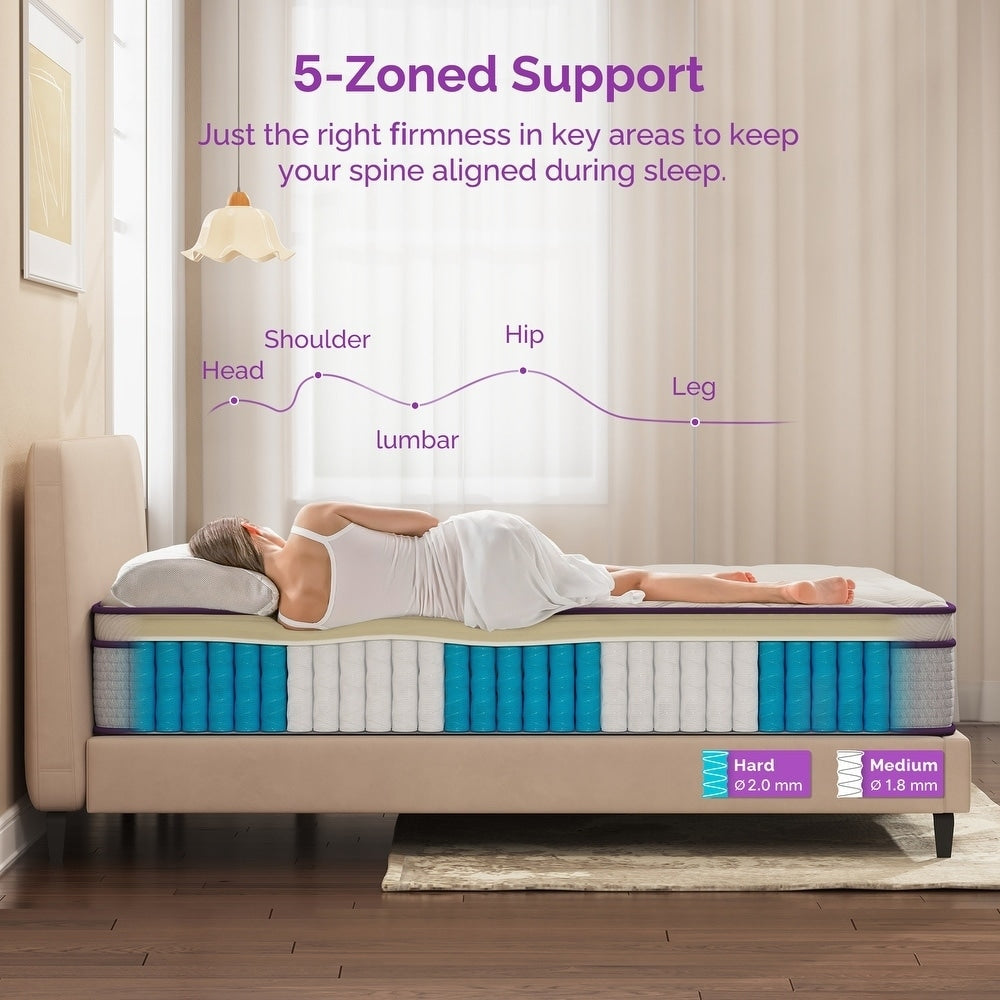 Matelas hybride 12 pouces avec mousse à mémoire de forme et ressorts, matelas Euro Top dans une boîte