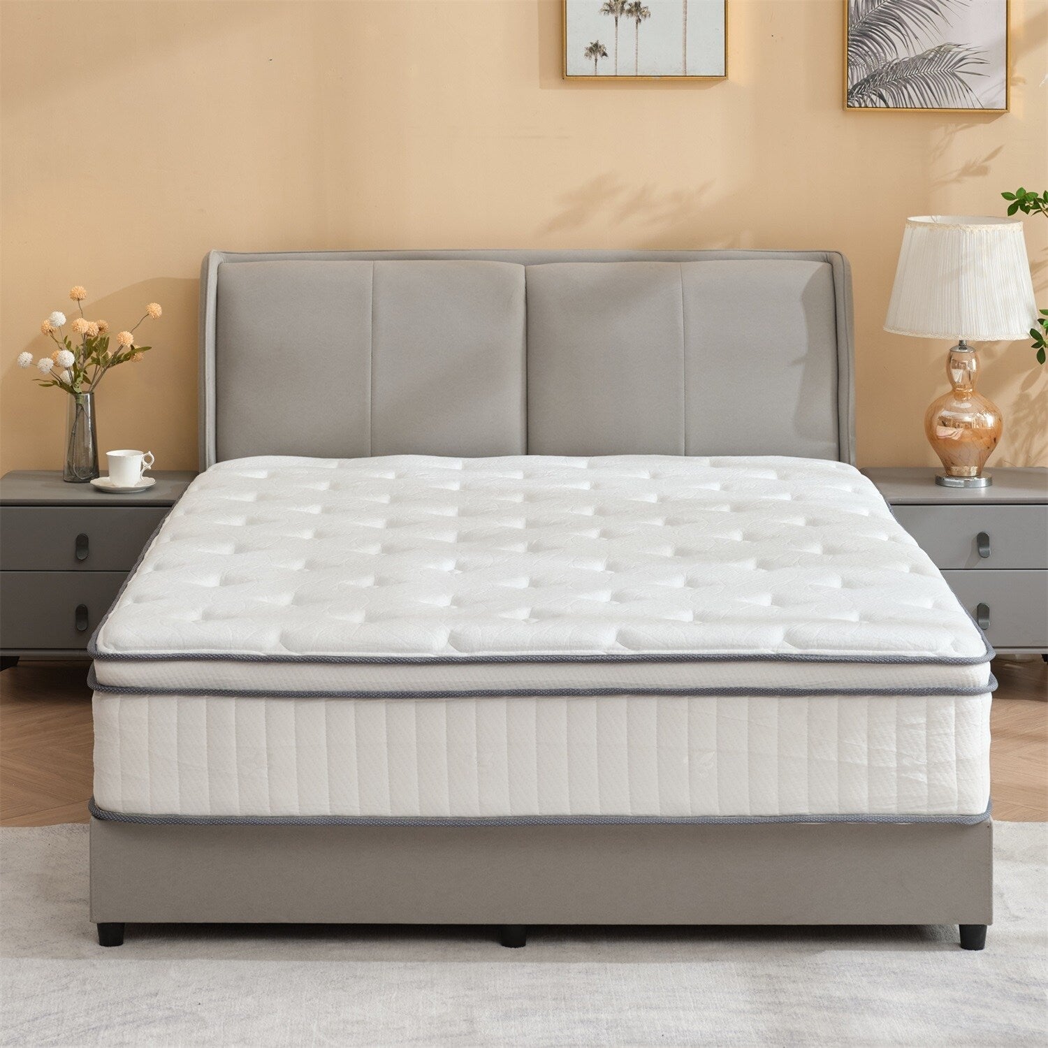 Matelas Queen Size 12 pouces, matelas hybride Queen Size, matelas à ressorts ensachés en mousse à mémoire de forme, matelas à faible transfert de mouvement dans une boîte