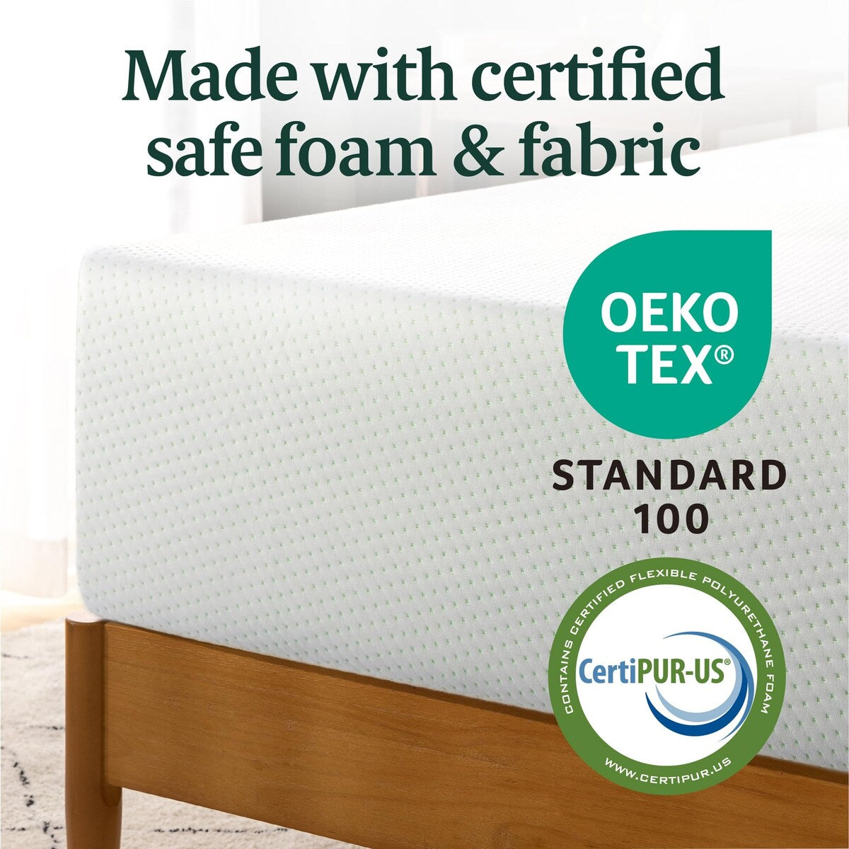 Matelas en mousse à mémoire de forme au thé vert 12 pouces, sans fibre de verre, support breveté sur mesure, base en mousse robuste, lit-en-boîte, très grand lit