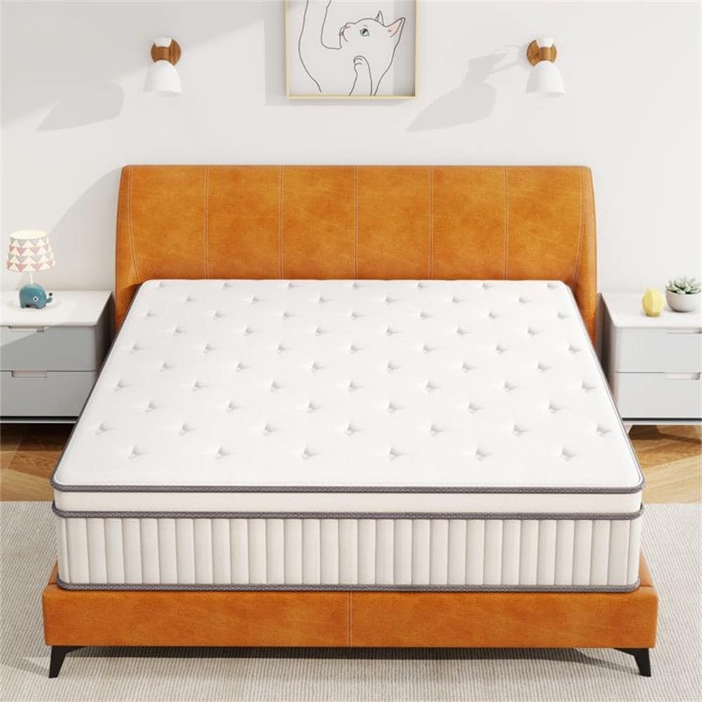 Matelas hybride 12 pouces, matelas hybride à ressorts ensachés en mousse à mémoire de forme, matelas à sensation moyenne pour soulager la pression.