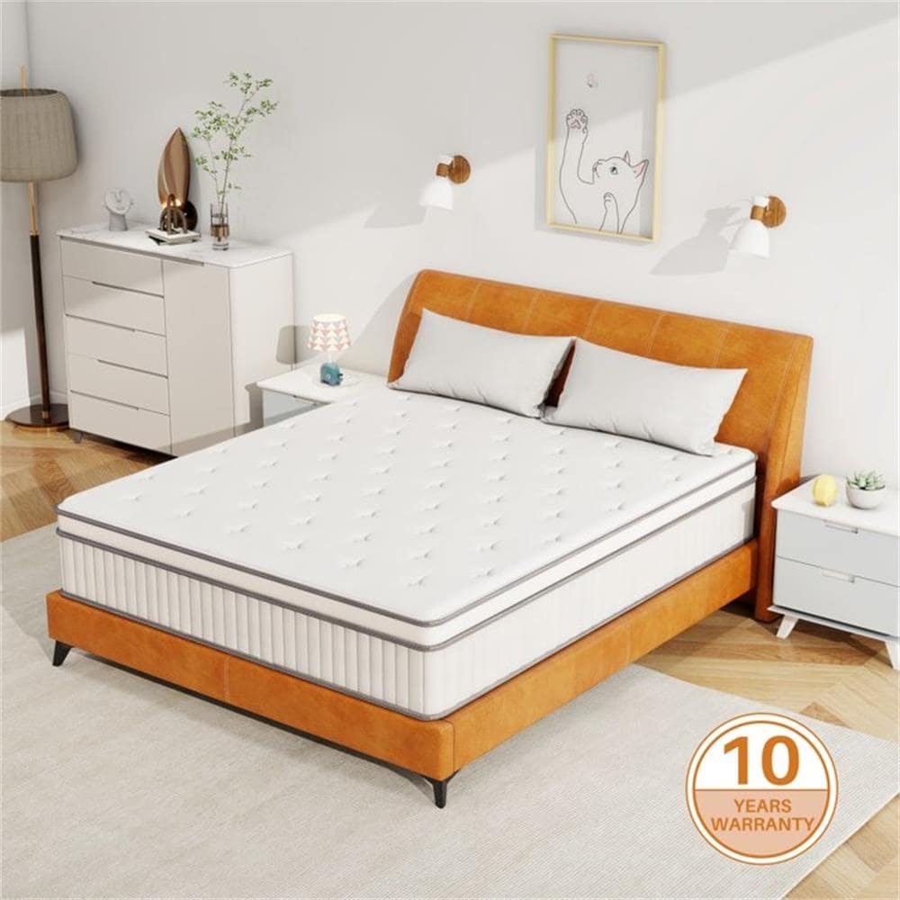 Matelas hybride 12 pouces, matelas hybride à ressorts ensachés en mousse à mémoire de forme, matelas à sensation moyenne pour soulager la pression.