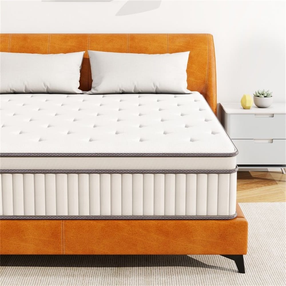 Matelas hybride 12 pouces, matelas hybride à ressorts ensachés en mousse à mémoire de forme, matelas à sensation moyenne pour soulager la pression.