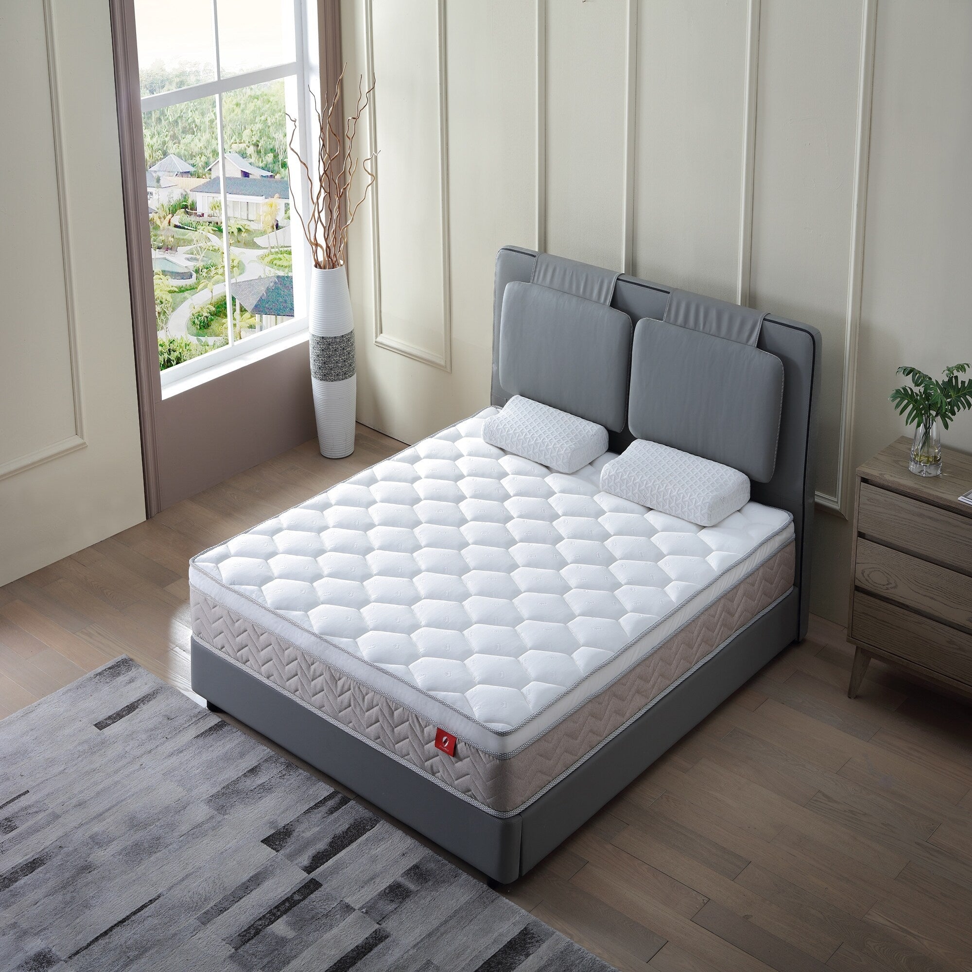 Matelas hybride 12 pouces en boîte, ressorts ensachés individuels, fermeté moyenne, mousse à mémoire de forme