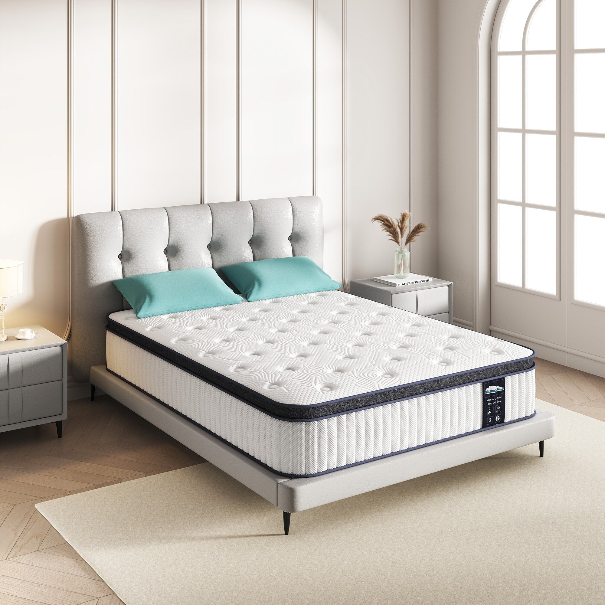 Matelas hybride à ressorts ensachés en mousse à mémoire de forme de 12 pouces - Blanc