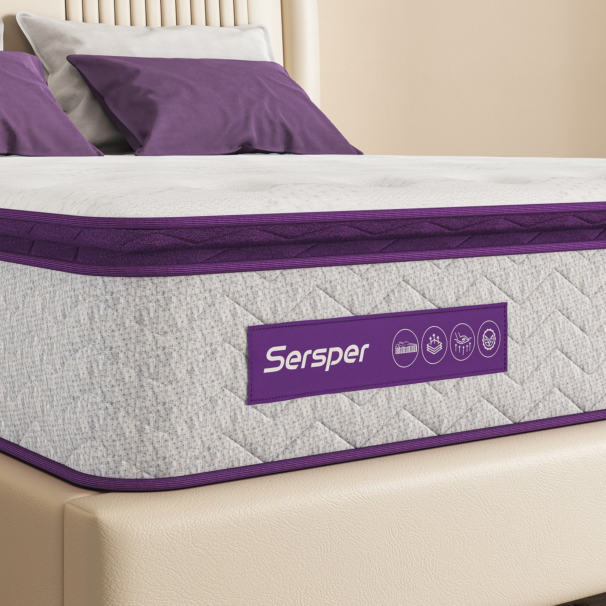 Matelas hybride en mousse à mémoire de forme Queen et King de 12 pouces, avec plateau-coussin et ressorts ensachés à 5 zones, isolation des mouvements