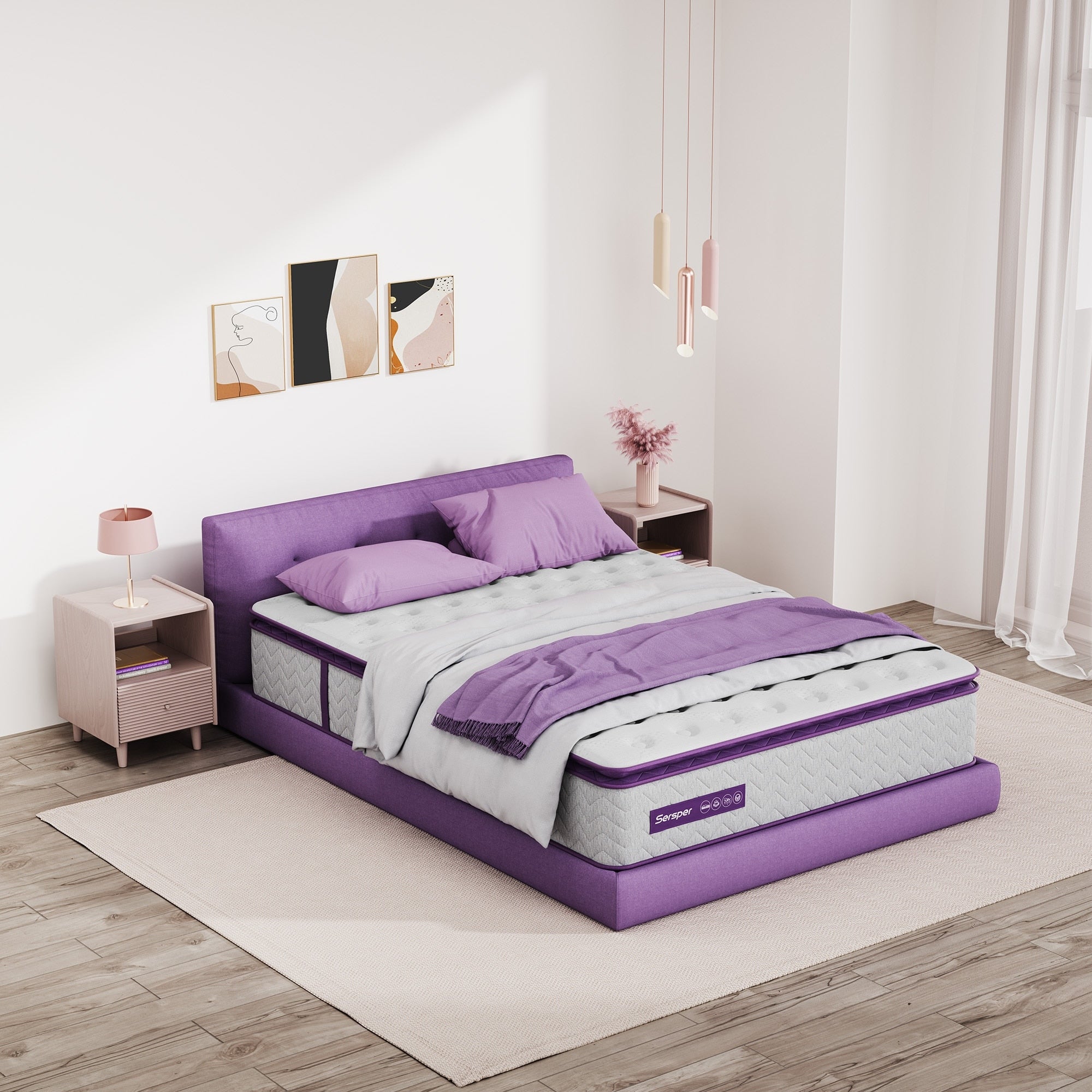Matelas hybride en mousse à mémoire de forme Queen et King de 12 pouces, avec plateau-coussin et ressorts ensachés à 5 zones, isolation des mouvements