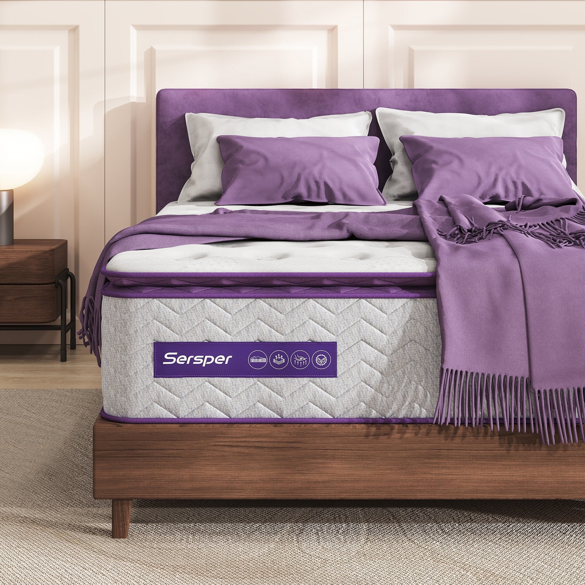 Matelas hybride en mousse à mémoire de forme Queen et King de 12 pouces, avec plateau-coussin et ressorts ensachés à 5 zones, isolation des mouvements