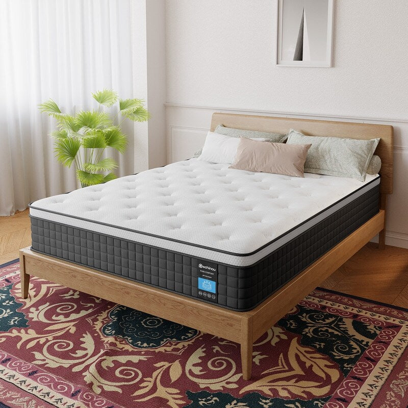 Matelas hybride 12 pouces dans une boîte avec mousse à mémoire de forme en gel, soulagement des douleurs dorsales et refroidissement, soutien moyennement ferme