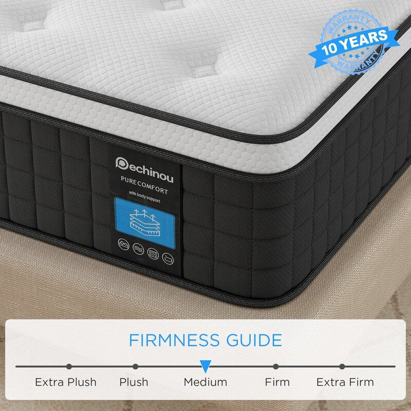 Matelas hybride 12 pouces dans une boîte avec mousse à mémoire de forme en gel, soulagement des douleurs dorsales et refroidissement, soutien moyennement ferme