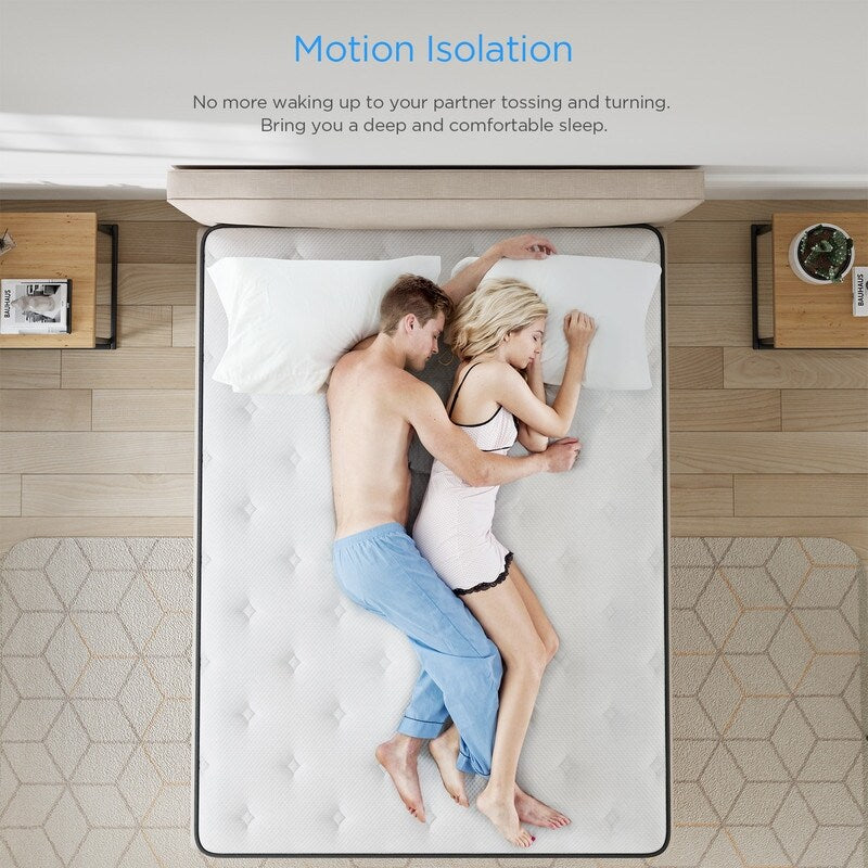 Matelas hybride 12 pouces dans une boîte avec mousse à mémoire de forme en gel, soulagement des douleurs dorsales et refroidissement, soutien moyennement ferme