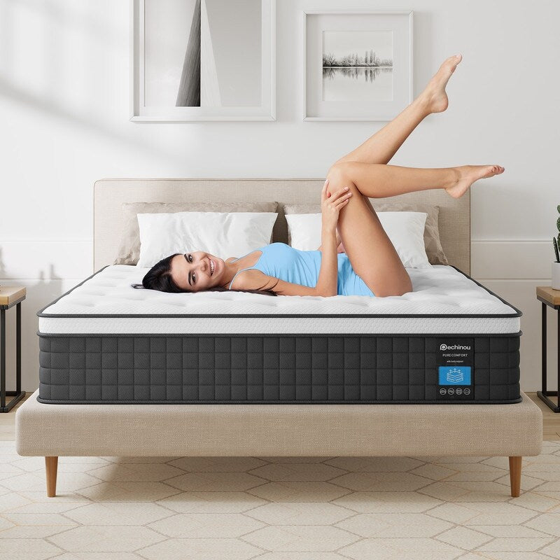 Matelas hybride 12 pouces dans une boîte avec mousse à mémoire de forme en gel, soulagement des douleurs dorsales et refroidissement, soutien moyennement ferme