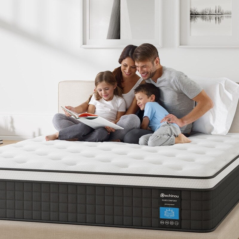 Matelas hybride 12 pouces dans une boîte avec mousse à mémoire de forme en gel, soulagement des douleurs dorsales et refroidissement, soutien moyennement ferme