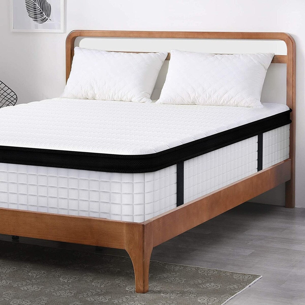 Matelas hybride à ressorts ensachés en mousse viscoélastique de 12 po, à plateau-coussin, pour lit double, très grand format
