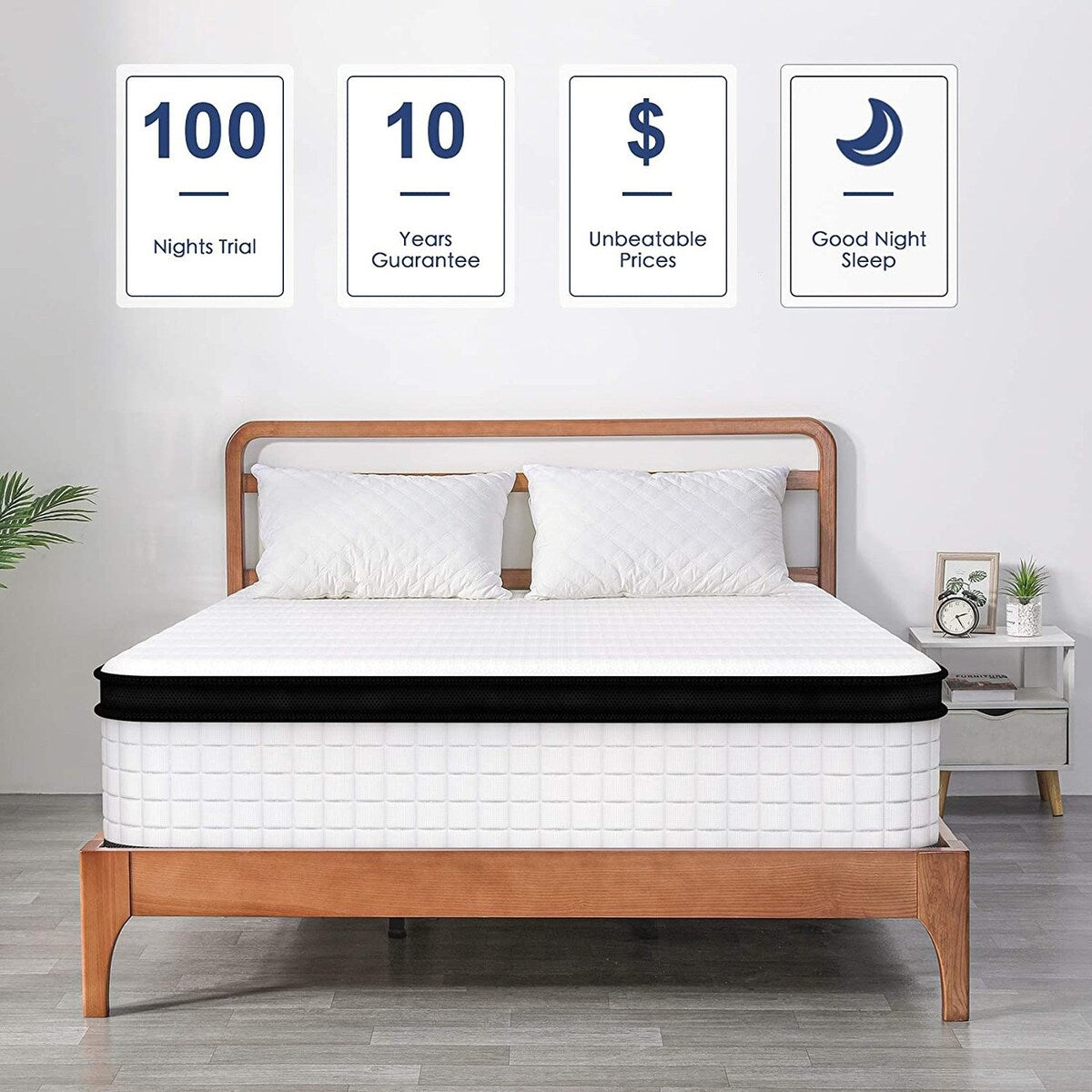 Matelas hybride à ressorts ensachés en mousse viscoélastique de 12 po, à plateau-coussin, pour lit double, très grand format