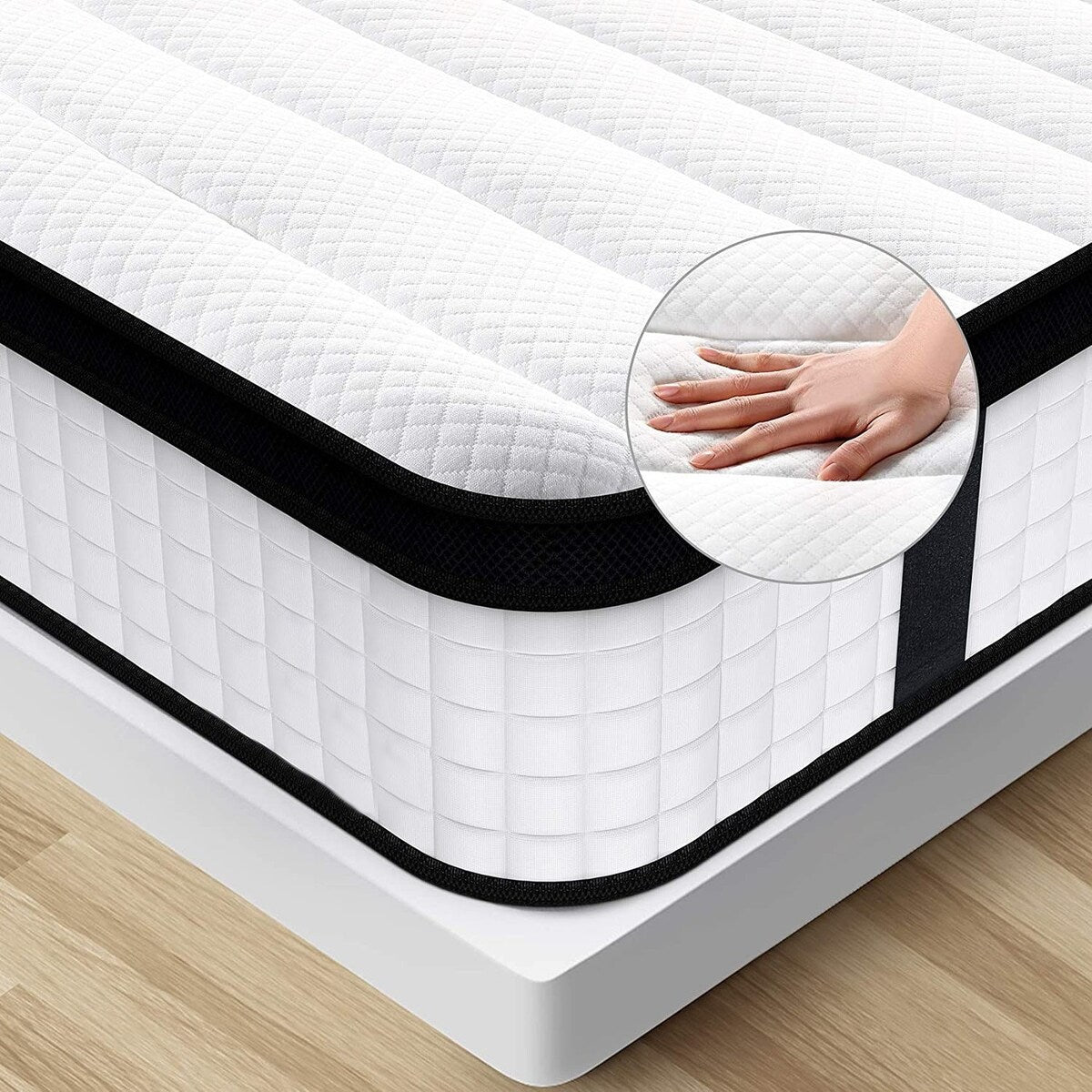 Matelas hybride à ressorts ensachés en mousse viscoélastique de 12 po, à plateau-coussin, pour lit double, très grand format