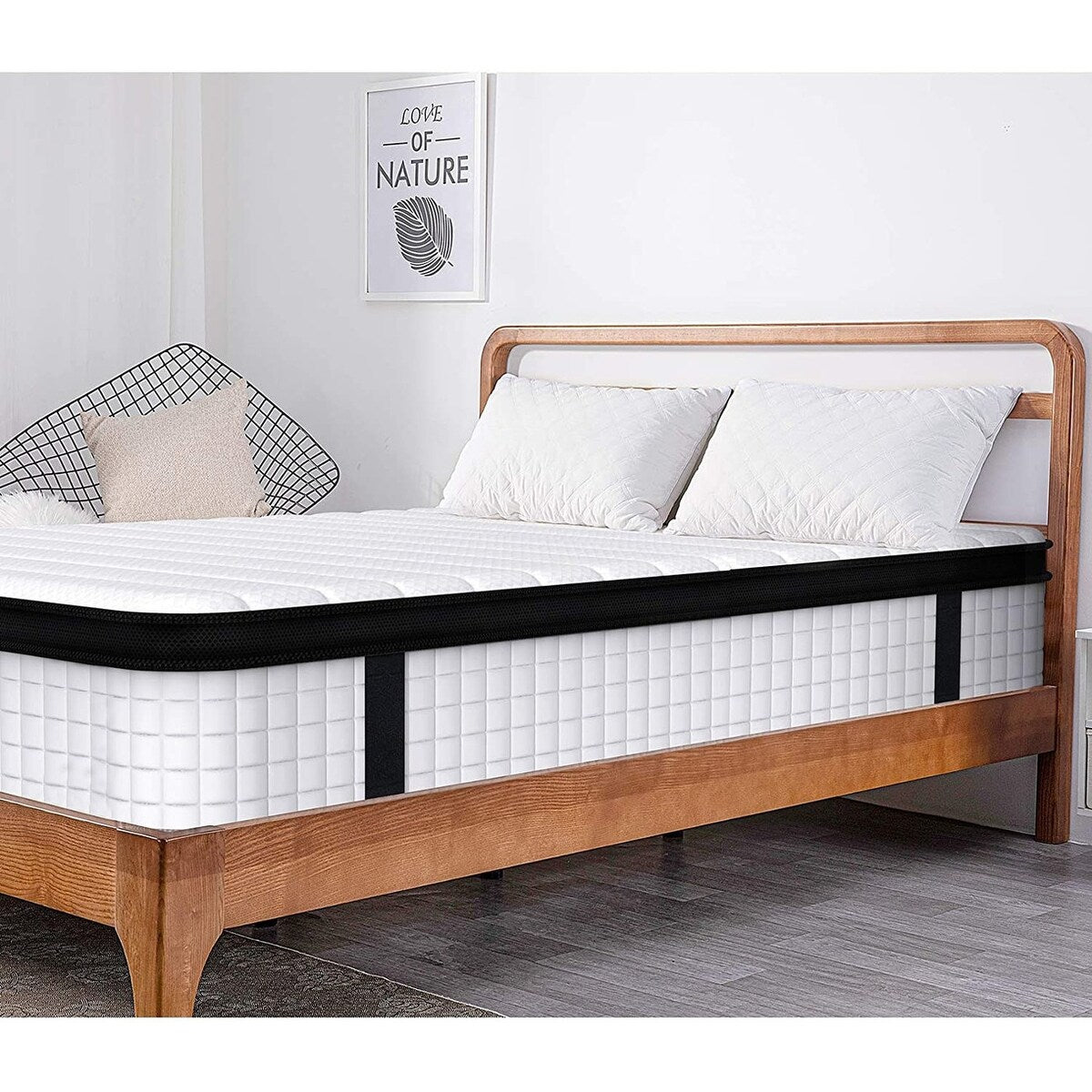 Matelas hybride à ressorts ensachés en mousse viscoélastique de 12 po, à plateau-coussin, pour lit double, très grand format