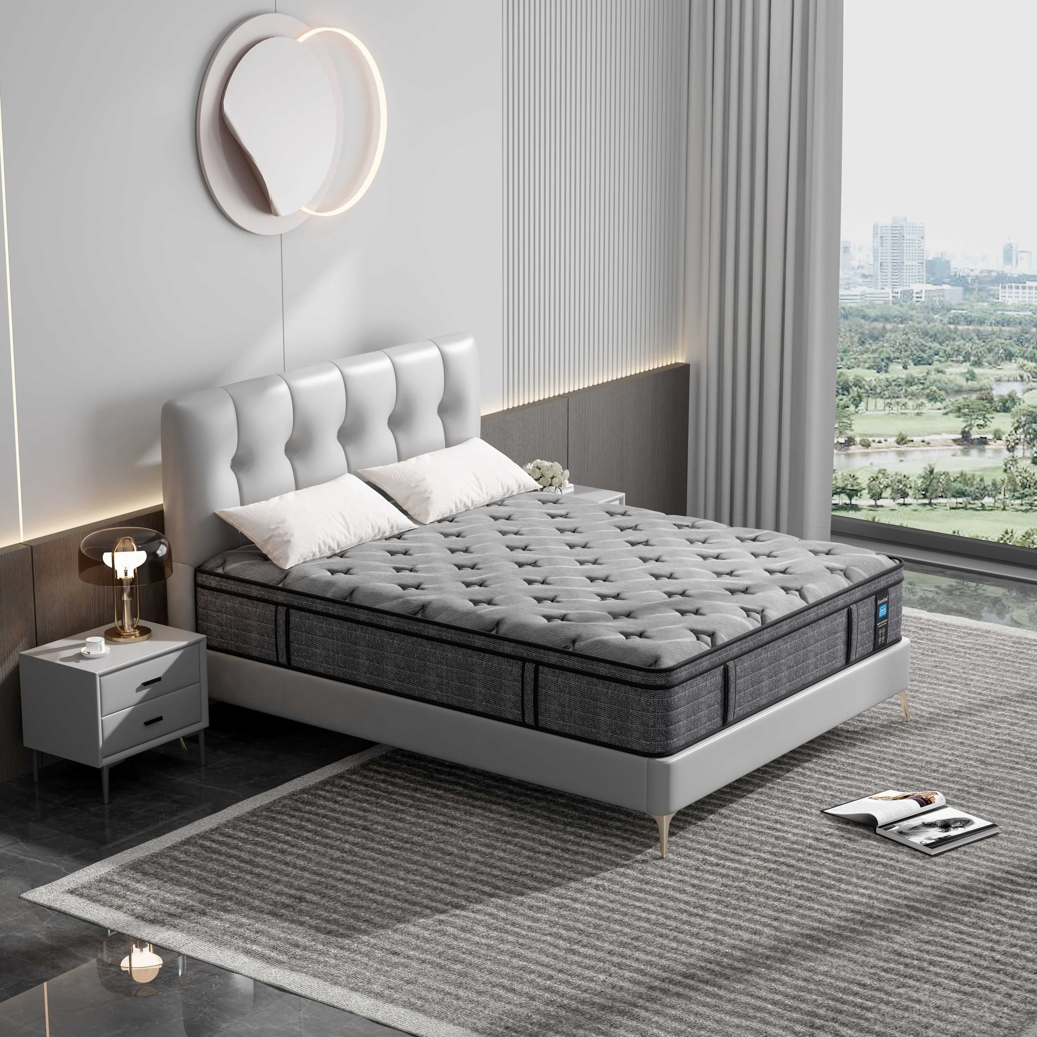 Matelas hybride moyen Euro Top de 12 pouces, matelas en mousse à mémoire de forme dans une boîte