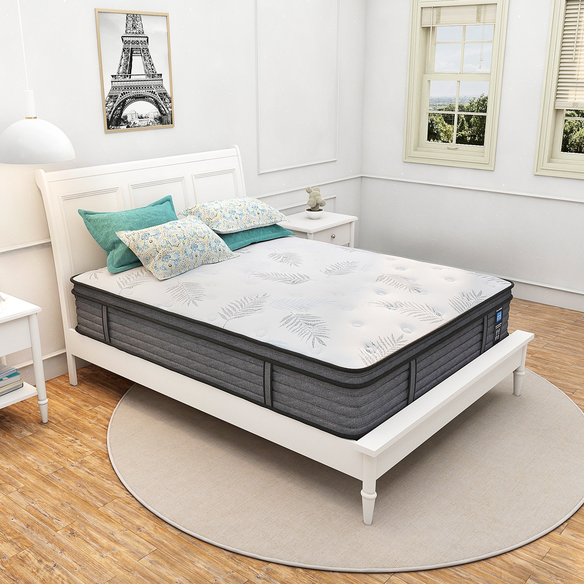 Matelas hybride en mousse à mémoire de forme ferme Euro Top de 12 pouces, livré dans une boîte