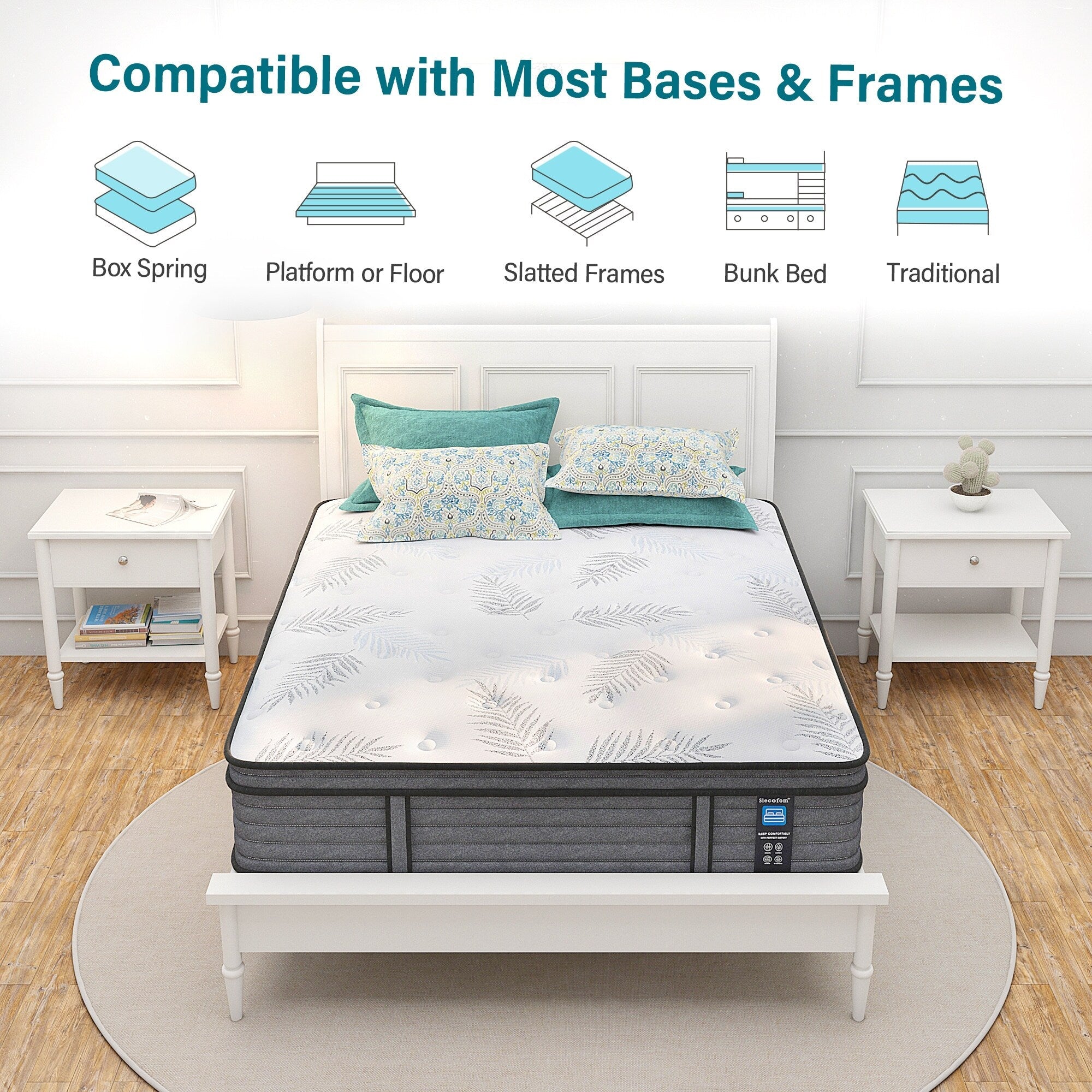 Matelas hybride en mousse à mémoire de forme ferme Euro Top de 12 pouces, livré dans une boîte