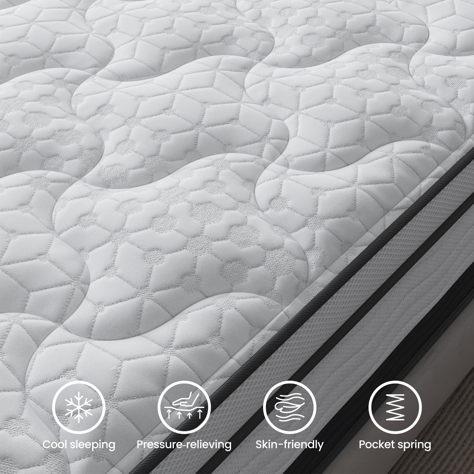 Matelas hybride King size de 12 pouces dans une boîte, mousse à mémoire de forme infusée de gel rafraîchissant et matelas à ressorts ensachés, fermeté moyenne, 76 x 80 pouces
