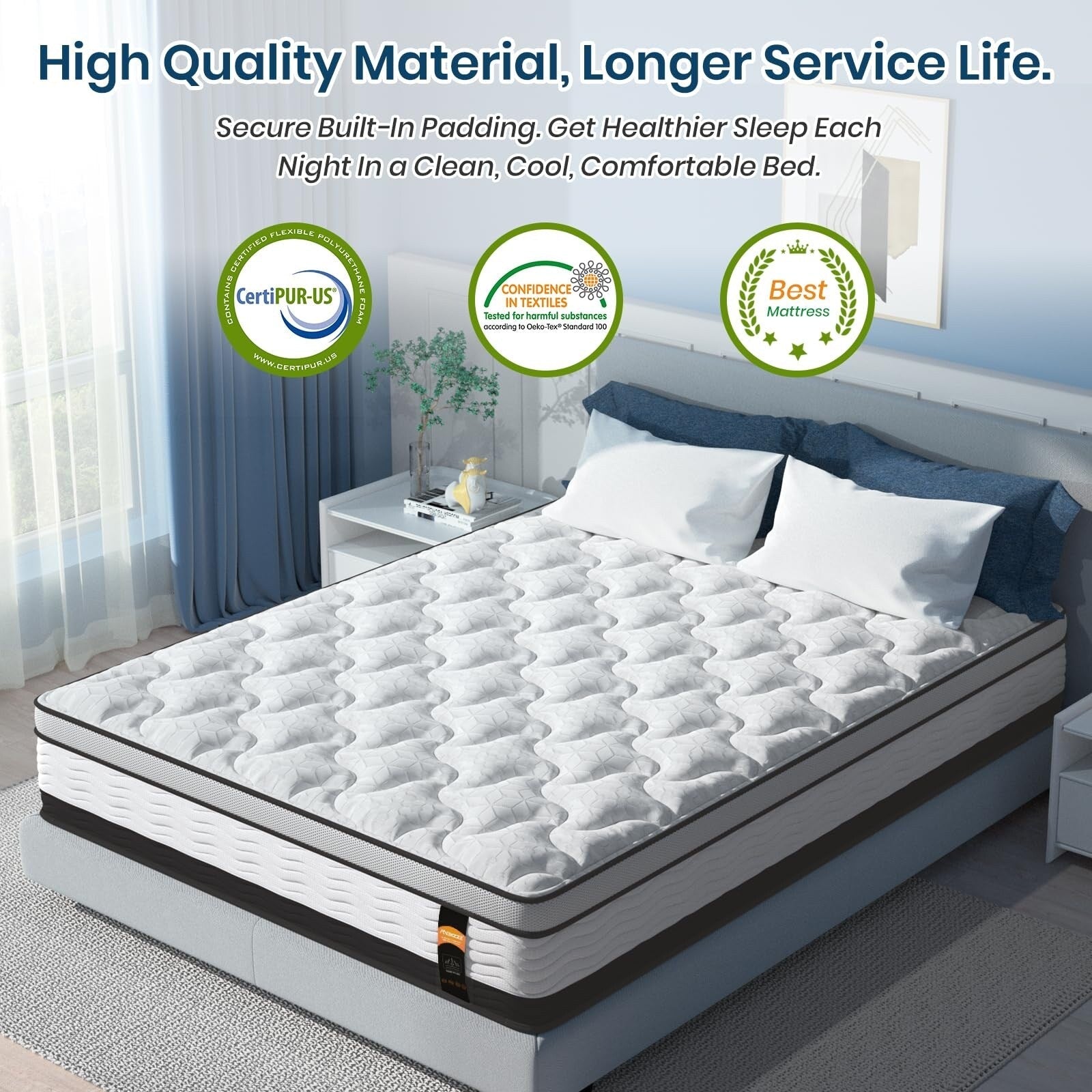 Matelas hybride King size de 12 pouces dans une boîte, mousse à mémoire de forme infusée de gel rafraîchissant et matelas à ressorts ensachés, fermeté moyenne, 76 x 80 pouces