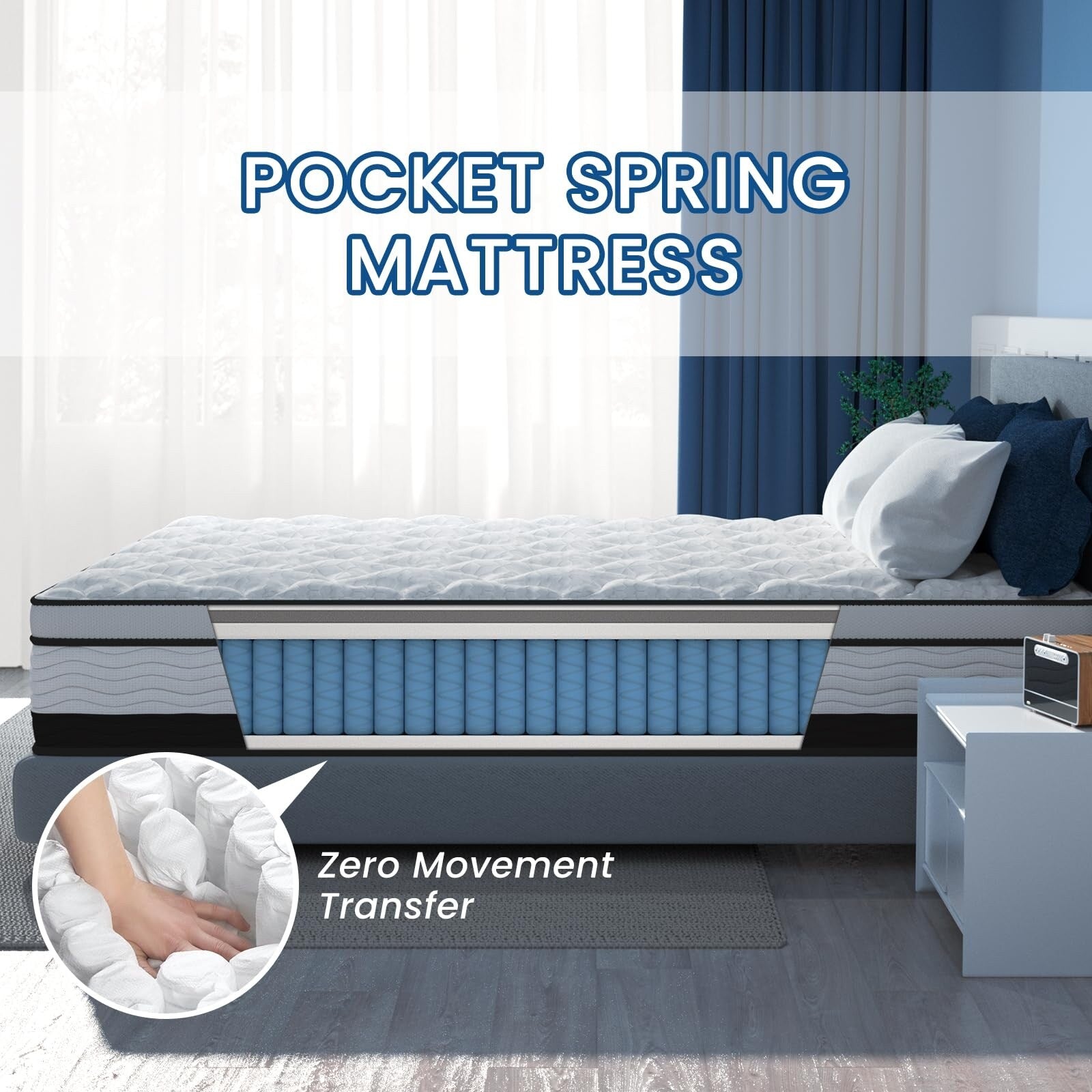 Matelas hybride King size de 12 pouces dans une boîte, mousse à mémoire de forme infusée de gel rafraîchissant et matelas à ressorts ensachés, fermeté moyenne, 76 x 80 pouces