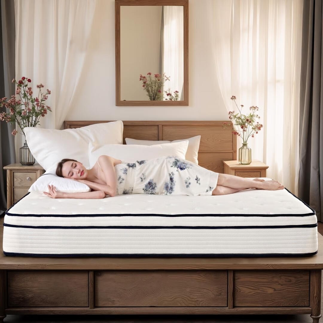Matelas à ressorts ensachés indépendant en mousse à mémoire de forme de 12 pouces de taille moyenne, livré dans une boîte
