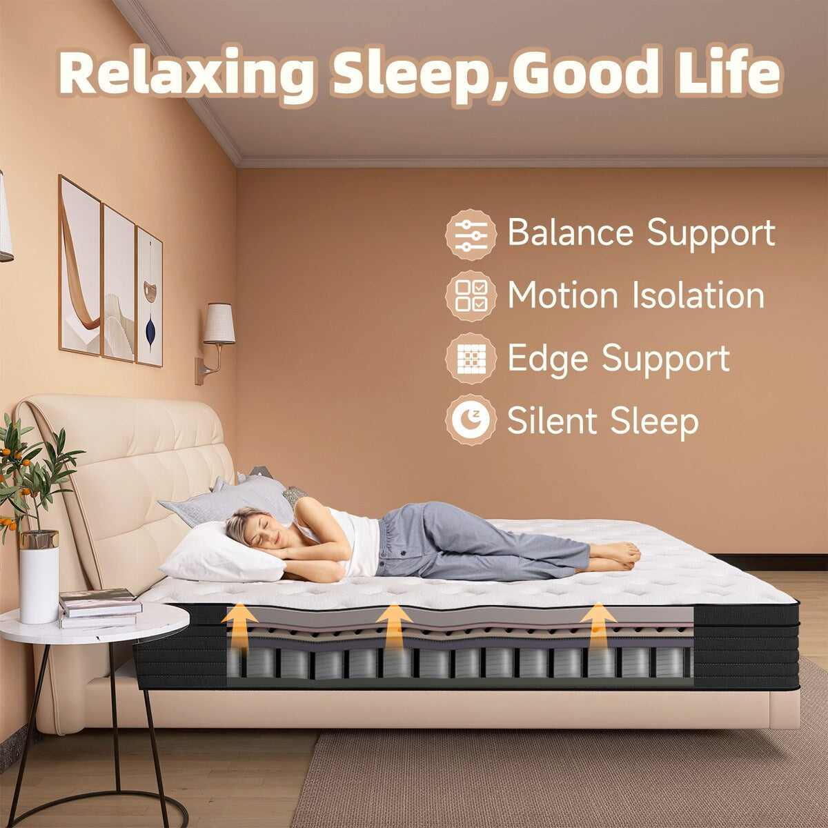 Matelas hybride double en mousse à mémoire de forme de 12 pouces, format moyen, livré dans une boîte