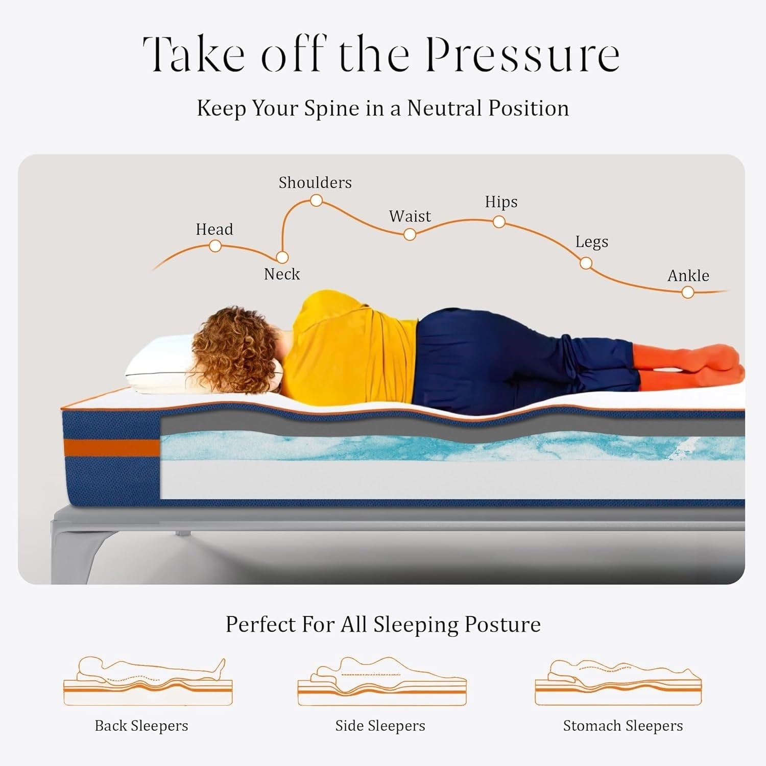Matelas en mousse à mémoire de forme de 14 pouces, matelas en gel pour un sommeil frais et un soulagement de la pression, matelas tout-en-un