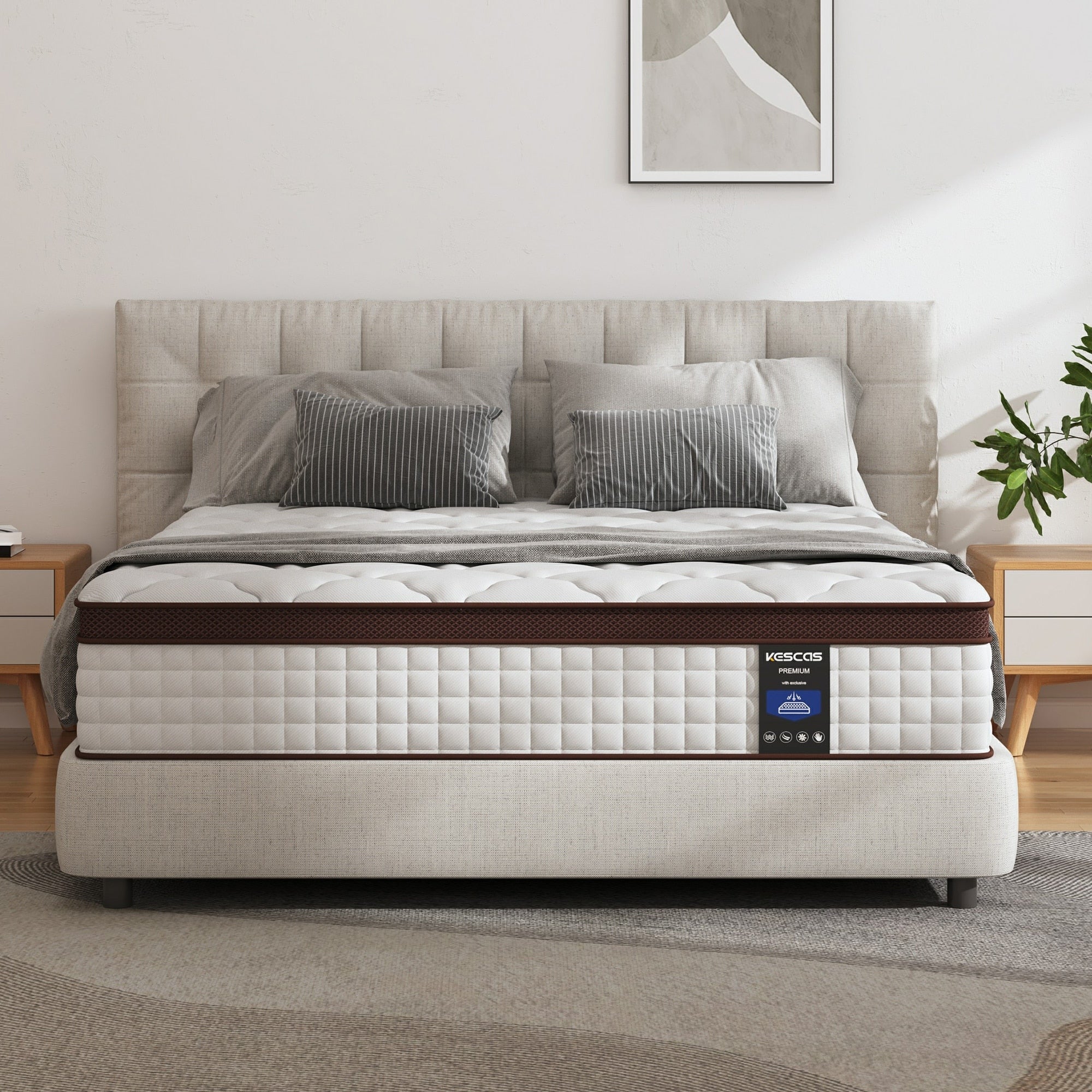 Matelas à ressorts ensachés en mousse à mémoire de forme de 12 pouces, fermeté moyenne, format double, queen size et king size en option