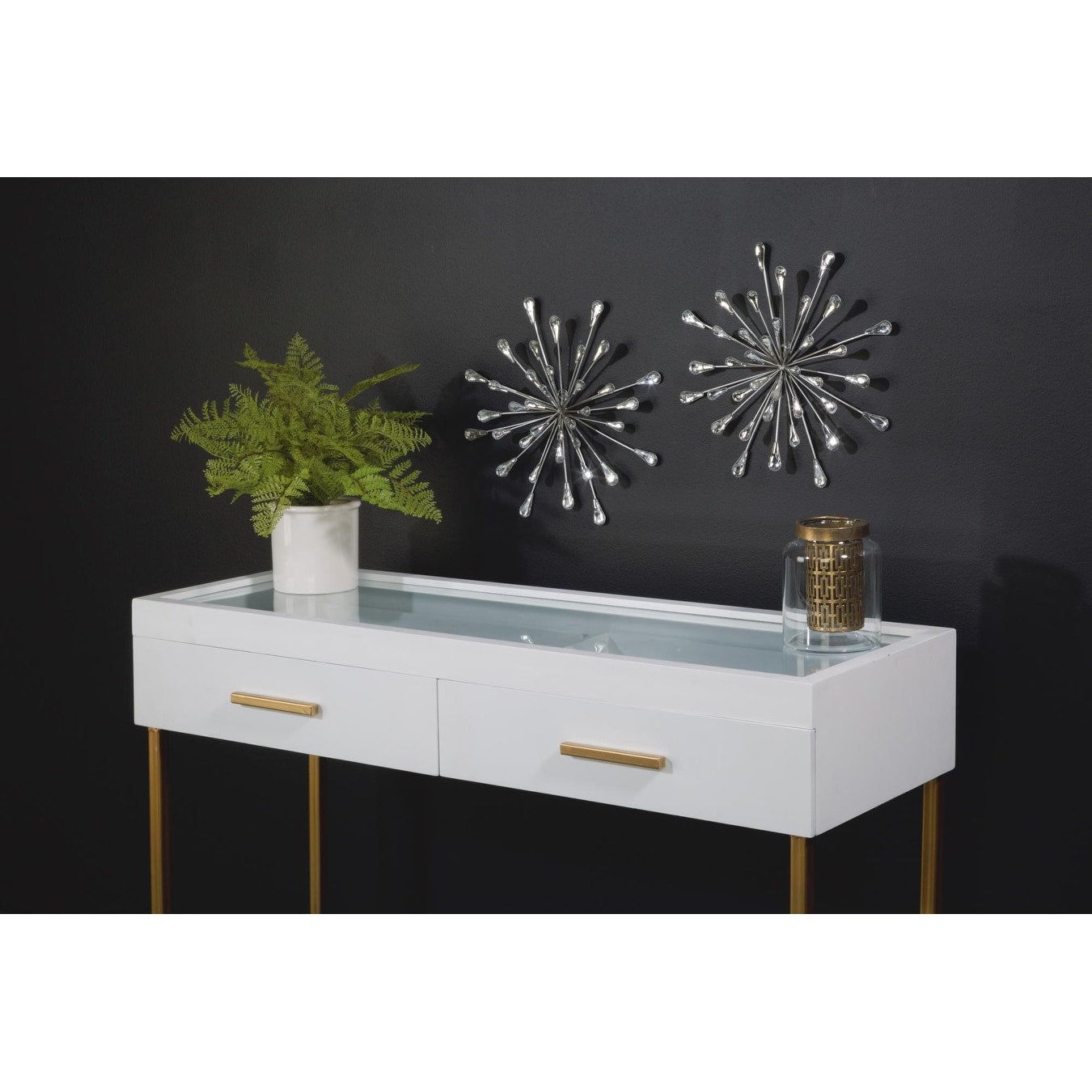 Décoration murale en métal argenté et perles transparentes de 12,5 diamètres, motif étoile