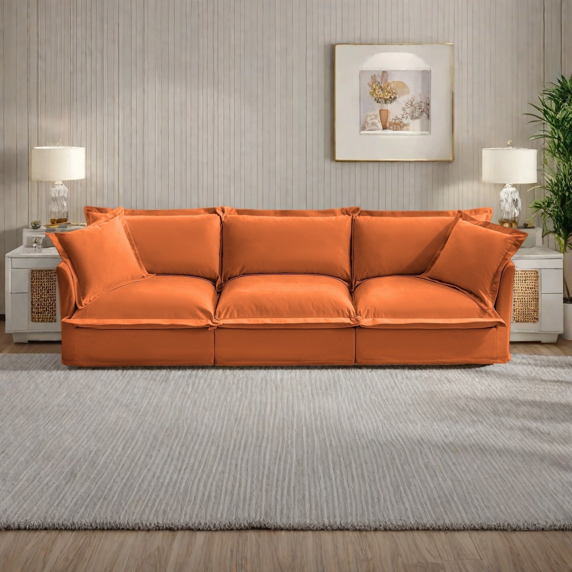 Canapé 4 places en chenille 120 avec plusieurs grands coussins moelleux pour le salon et la chambre