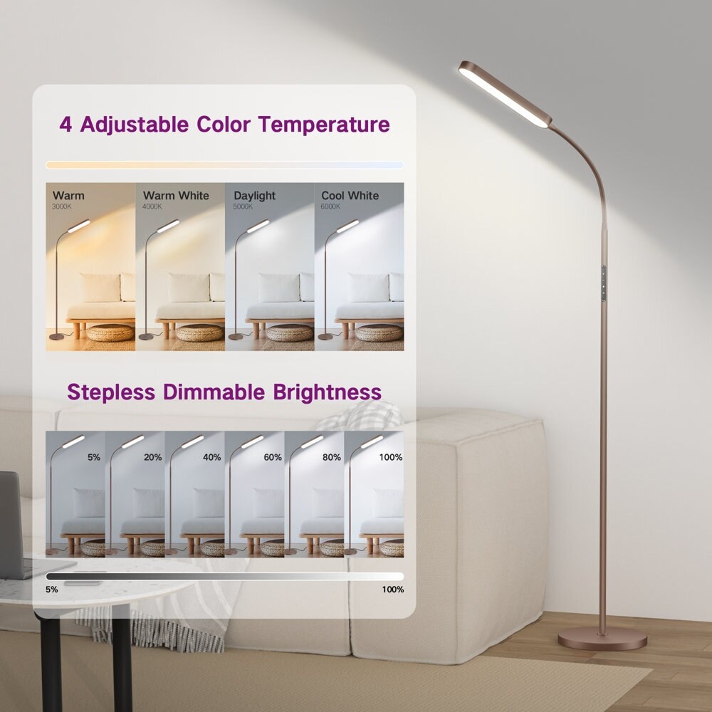 Lampadaire de travail/lecture à LED 12 W à intensité variable avec télécommande et commande tactile - N/A