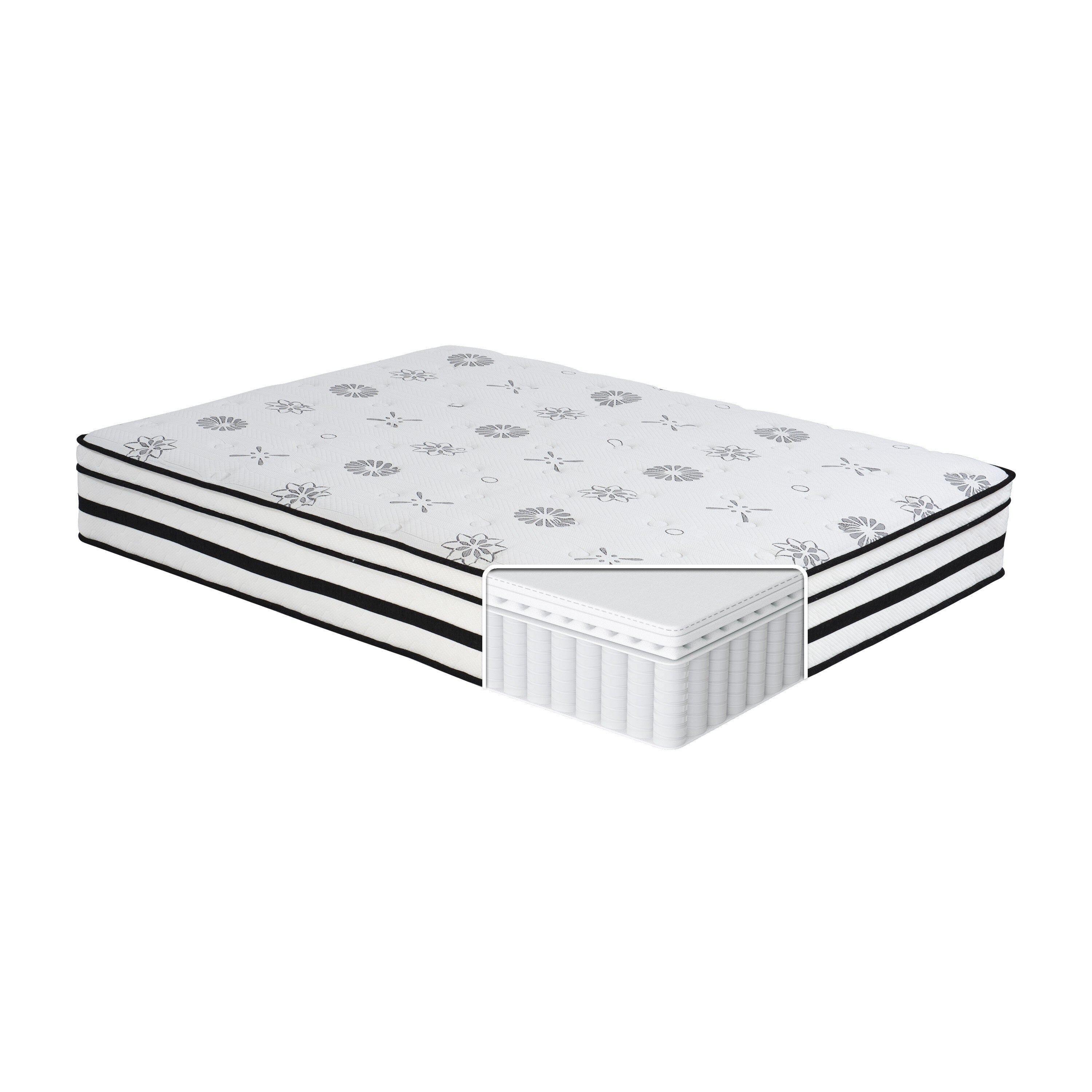 Matelas hybride matelassé hautement respirant de 12 pouces dans une boîte
