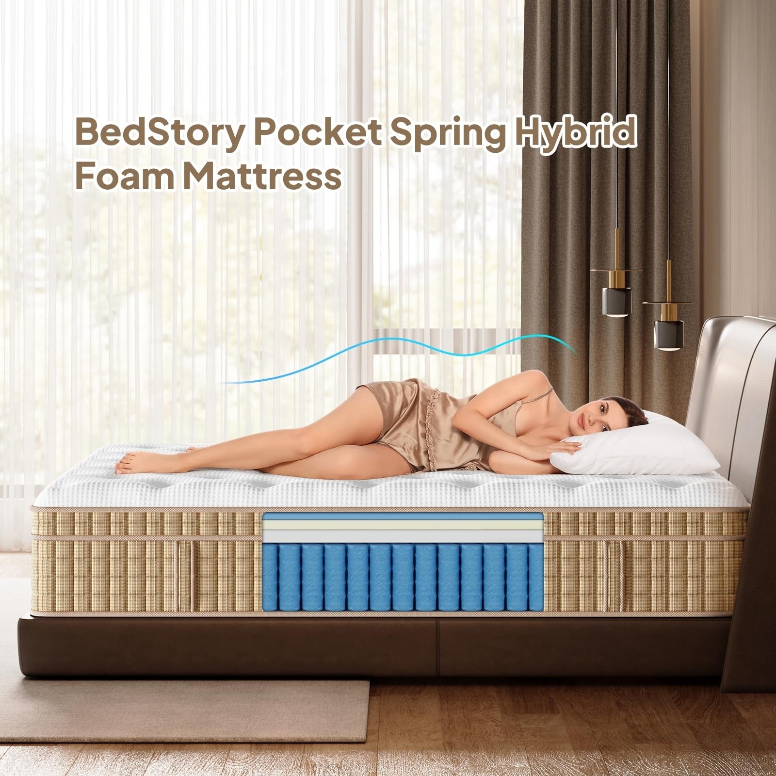 Matelas hybride à ressorts 12 pouces avec mousse à mémoire de forme en gel, sans fibre de verre, moelleux moyen, certifié CertiPUR-US