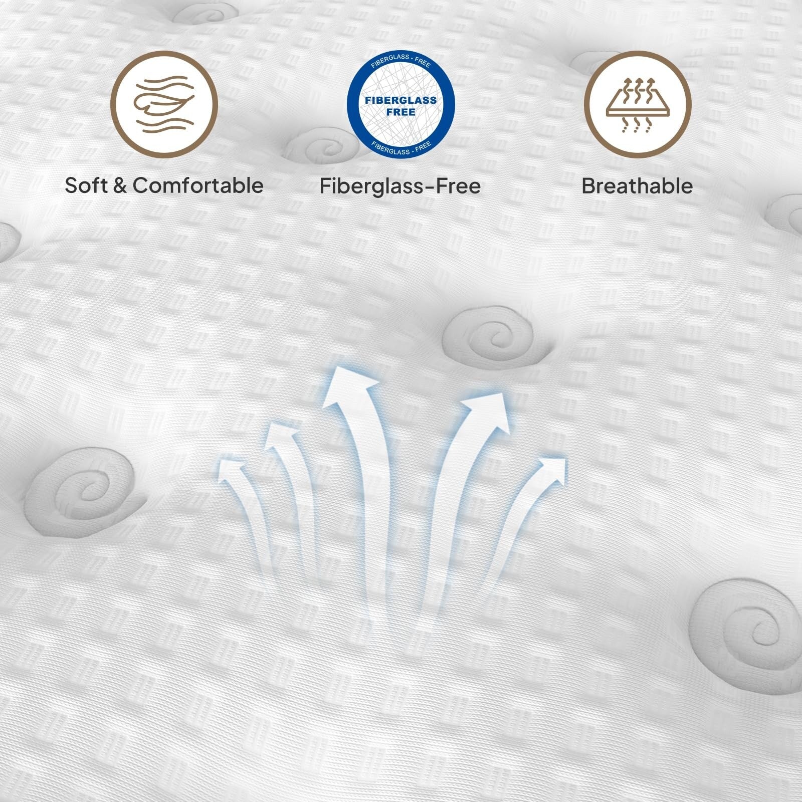 Matelas hybride à ressorts 12 pouces avec mousse à mémoire de forme en gel, sans fibre de verre, moelleux moyen, certifié CertiPUR-US