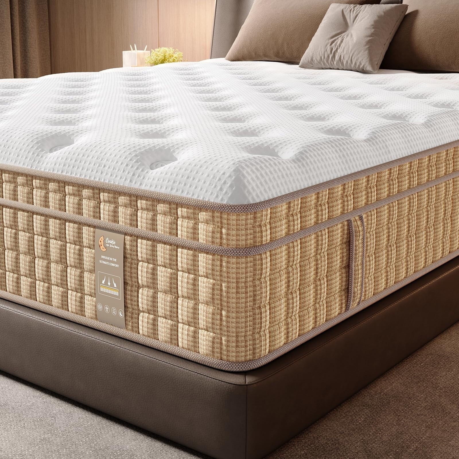 Matelas hybride à ressorts 12 pouces avec mousse à mémoire de forme en gel, sans fibre de verre, moelleux moyen, certifié CertiPUR-US