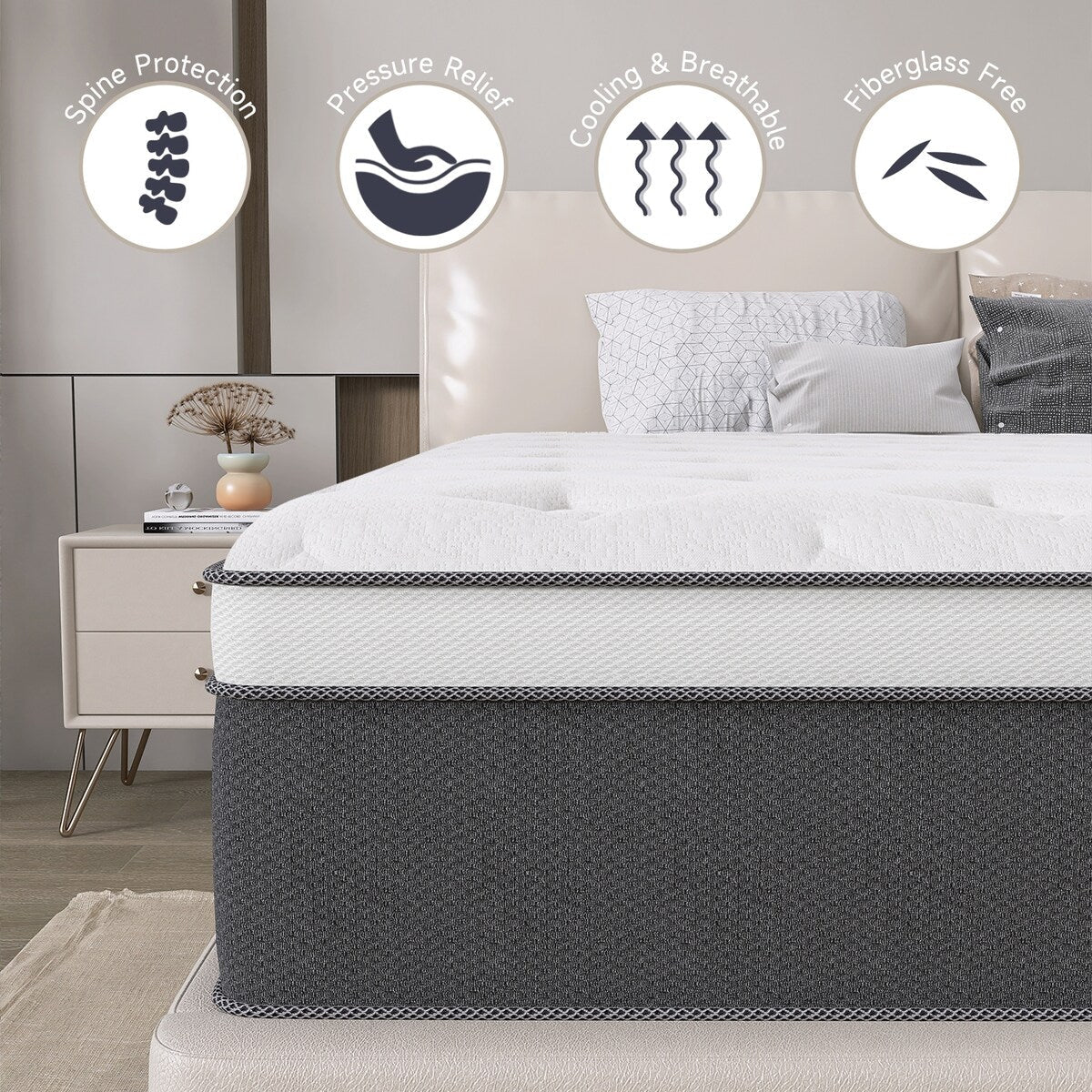 12 matelas hybrides en mousse à mémoire de forme infusée de gel rafraîchissant et à ressorts