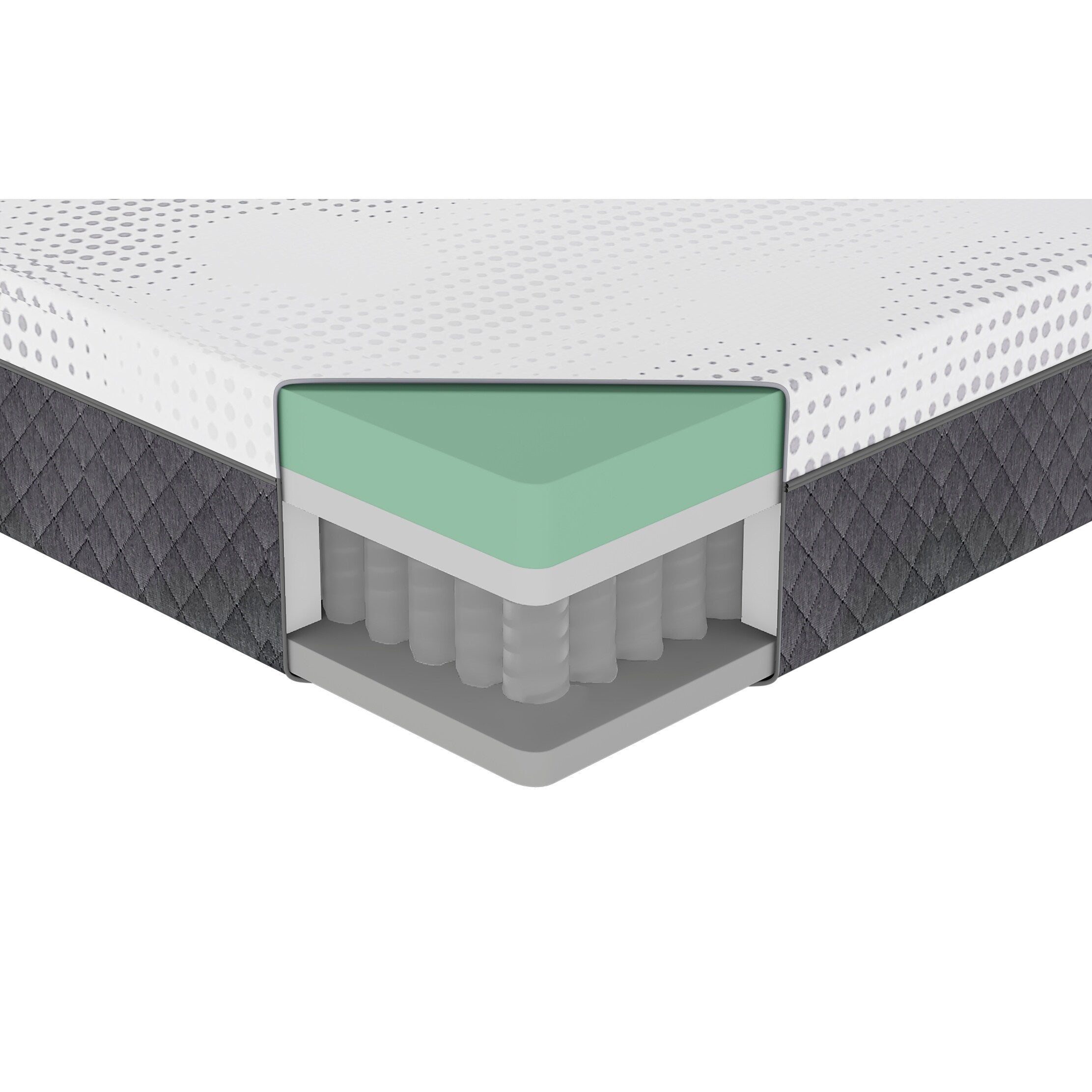 Matelas hybride à 12 ressorts ensachés en mousse moelleuse et gel au thé vert, livré dans une boîte