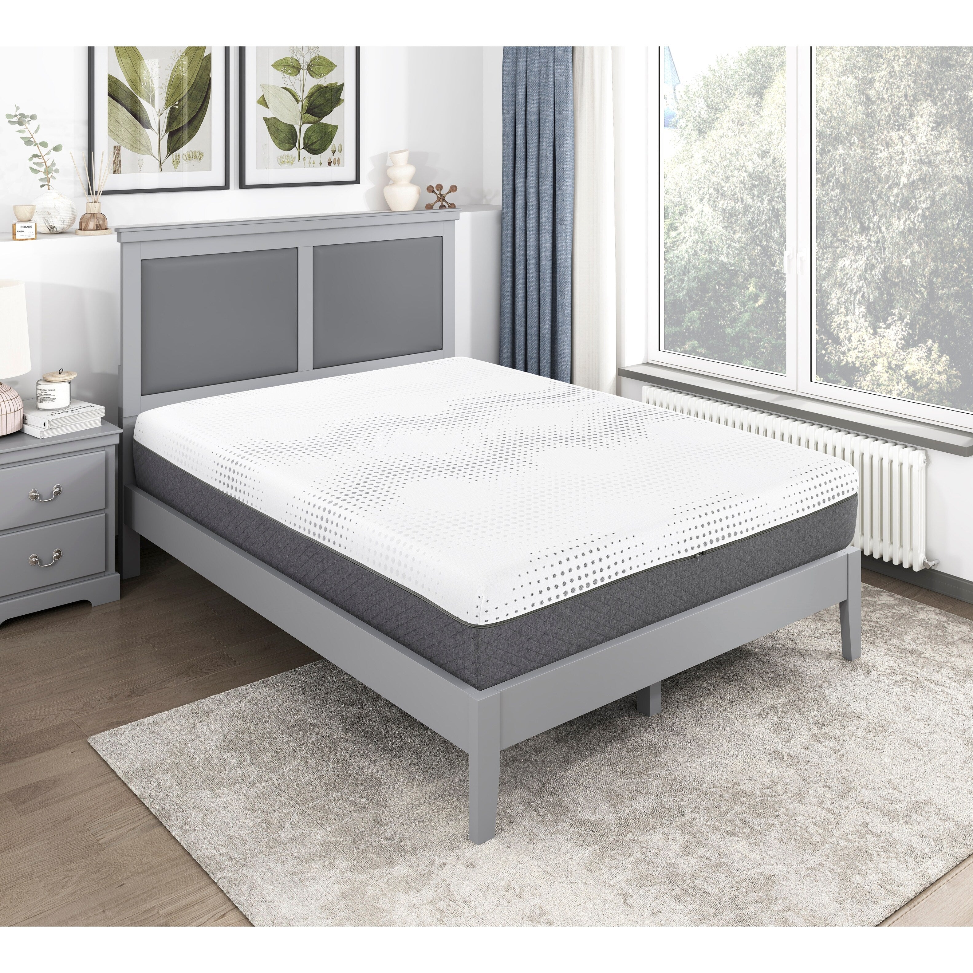 Matelas hybride à 12 ressorts ensachés en mousse moelleuse et gel au thé vert, livré dans une boîte
