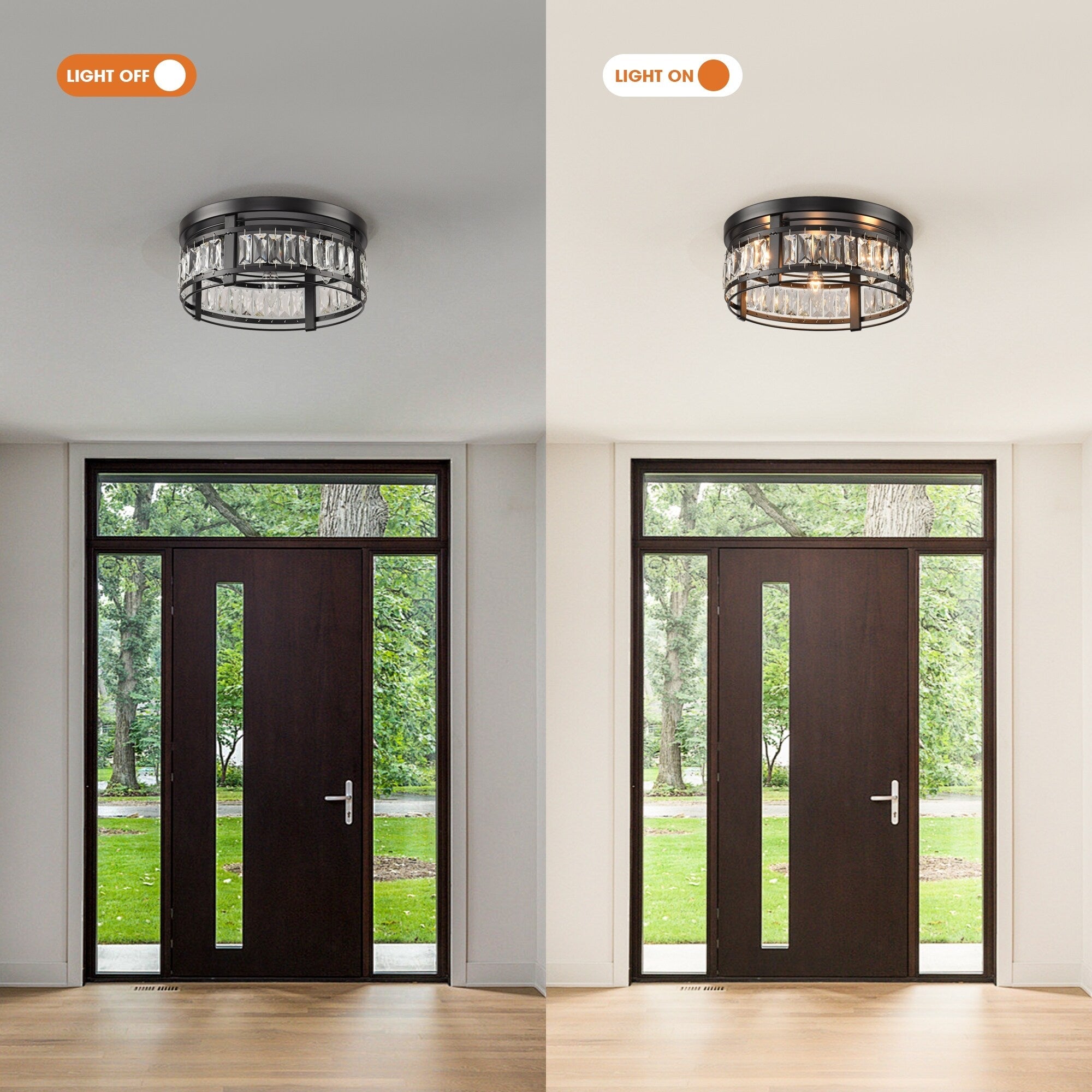 Lustre encastré moderne en cristal noir à 3 lumières pour couloir 13.3