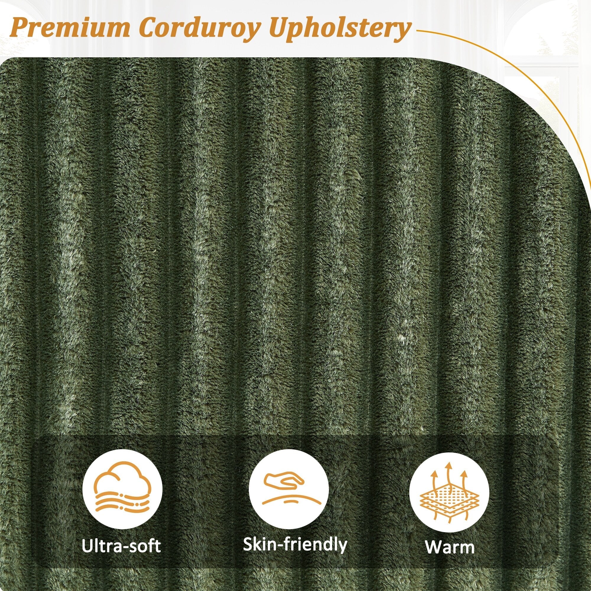 Canapé 4 places en velours côtelé 133 - Canapé de rangement moderne avec ports USB et porte-gobelets rabattables