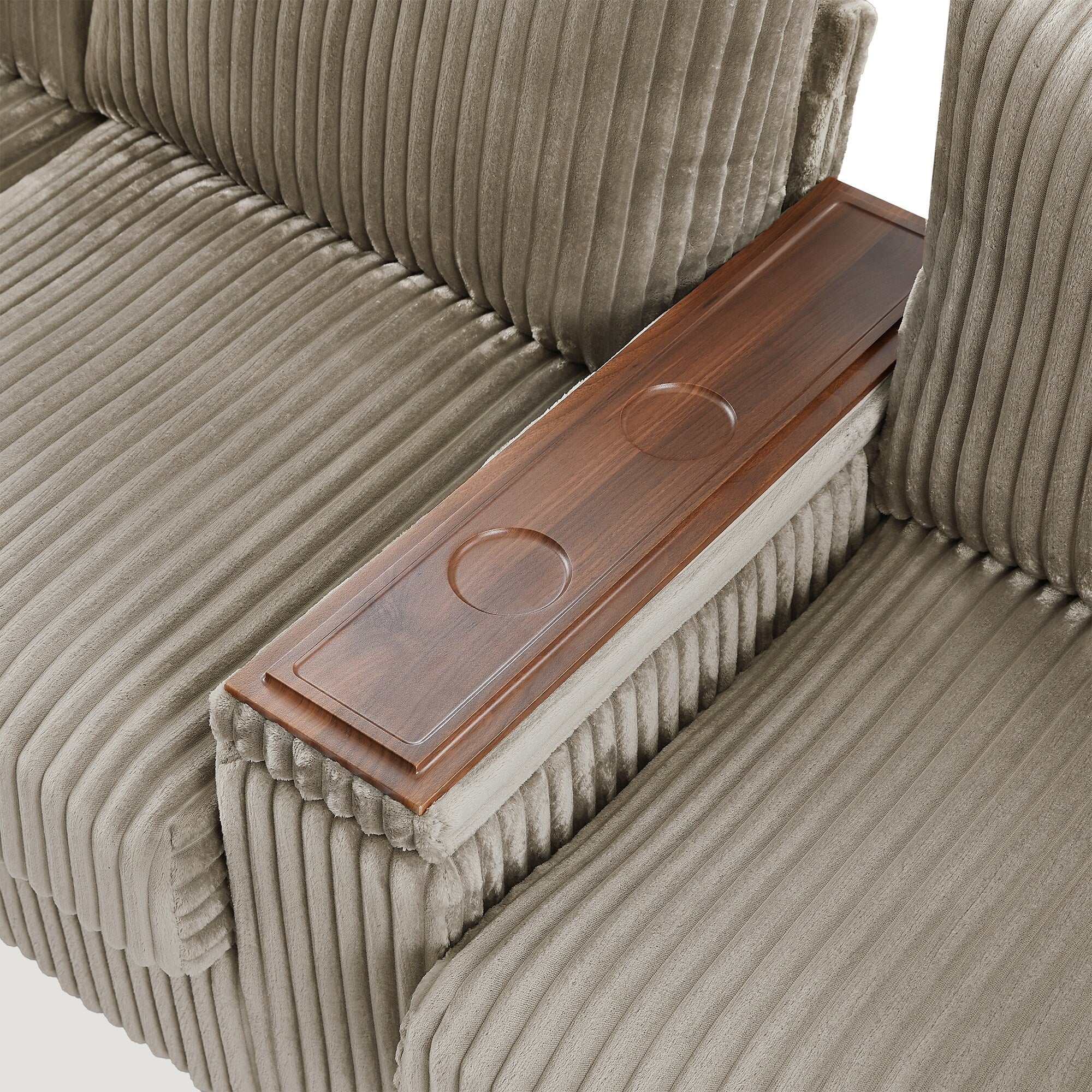 Canapé 4 places en velours côtelé 133 avec ports USB, porte-gobelets rabattables et rangement dissimulé