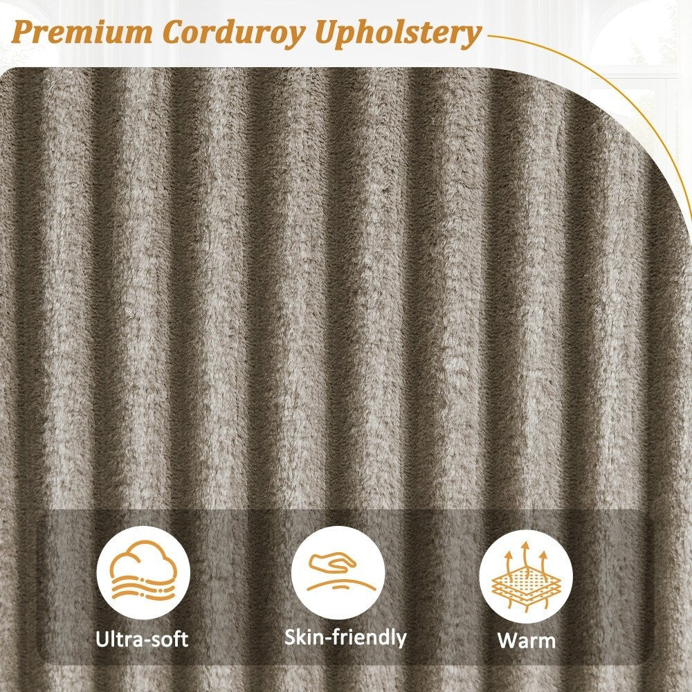 Canapé-lit 4 places moderne en velours côtelé avec ports USB et porte-gobelets rabattables