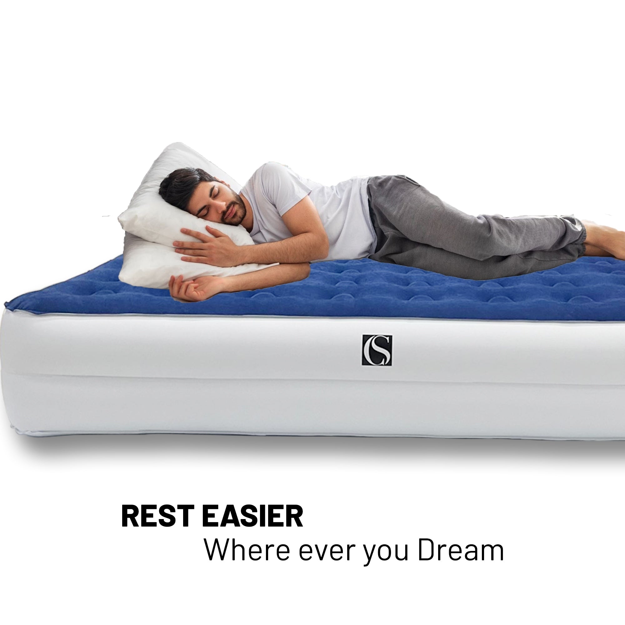 Matelas pneumatique durable de 14 pouces avec technologie Comfort Coil et pompe haute capacité, idéal pour le camping, la maison et les voyages portables.