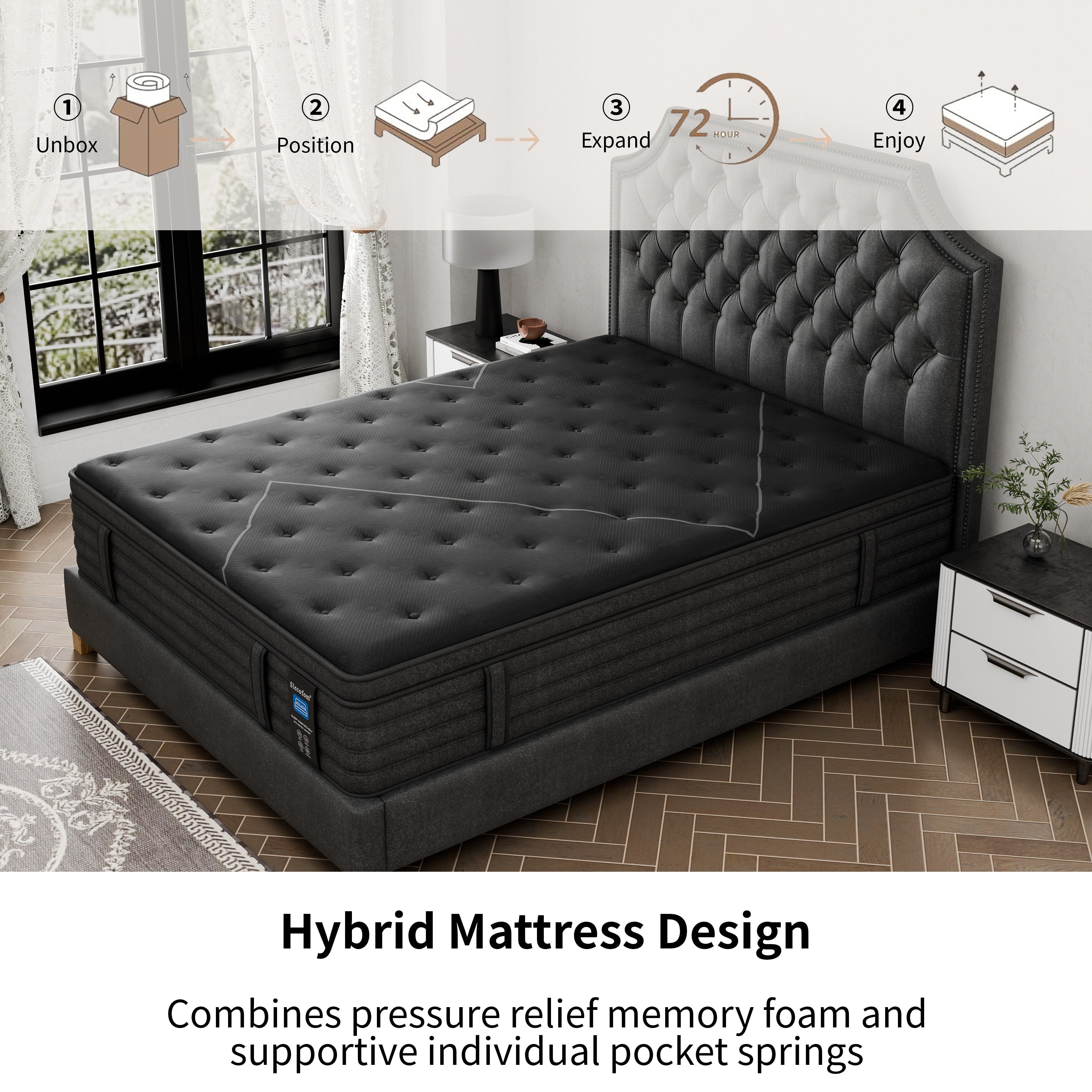 Matelas hybride extra ferme de 14 pouces avec refroidissement et isolation des mouvements
