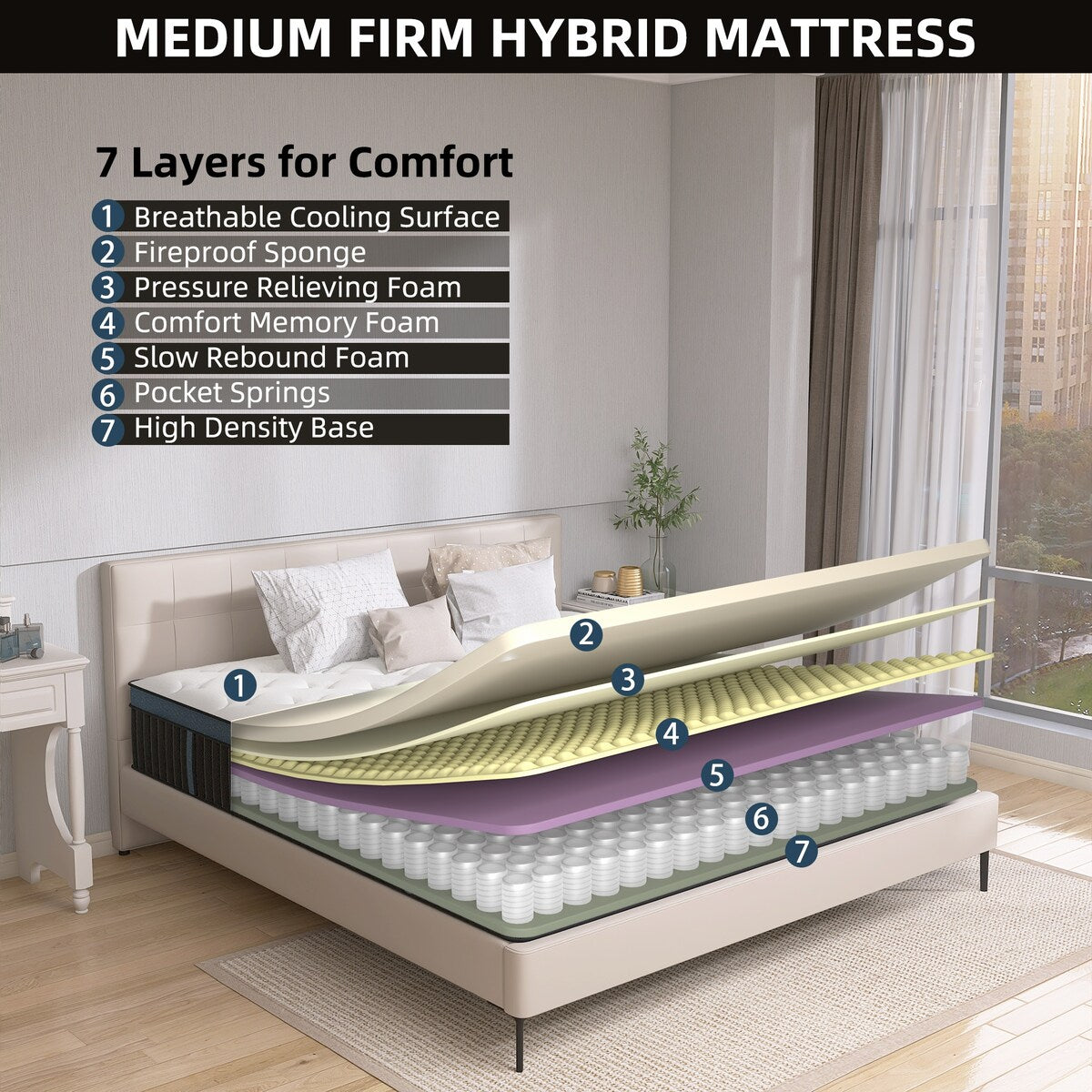 Matelas hybride en mousse gel de 14 pouces dans une boîte pour un soulagement de la pression